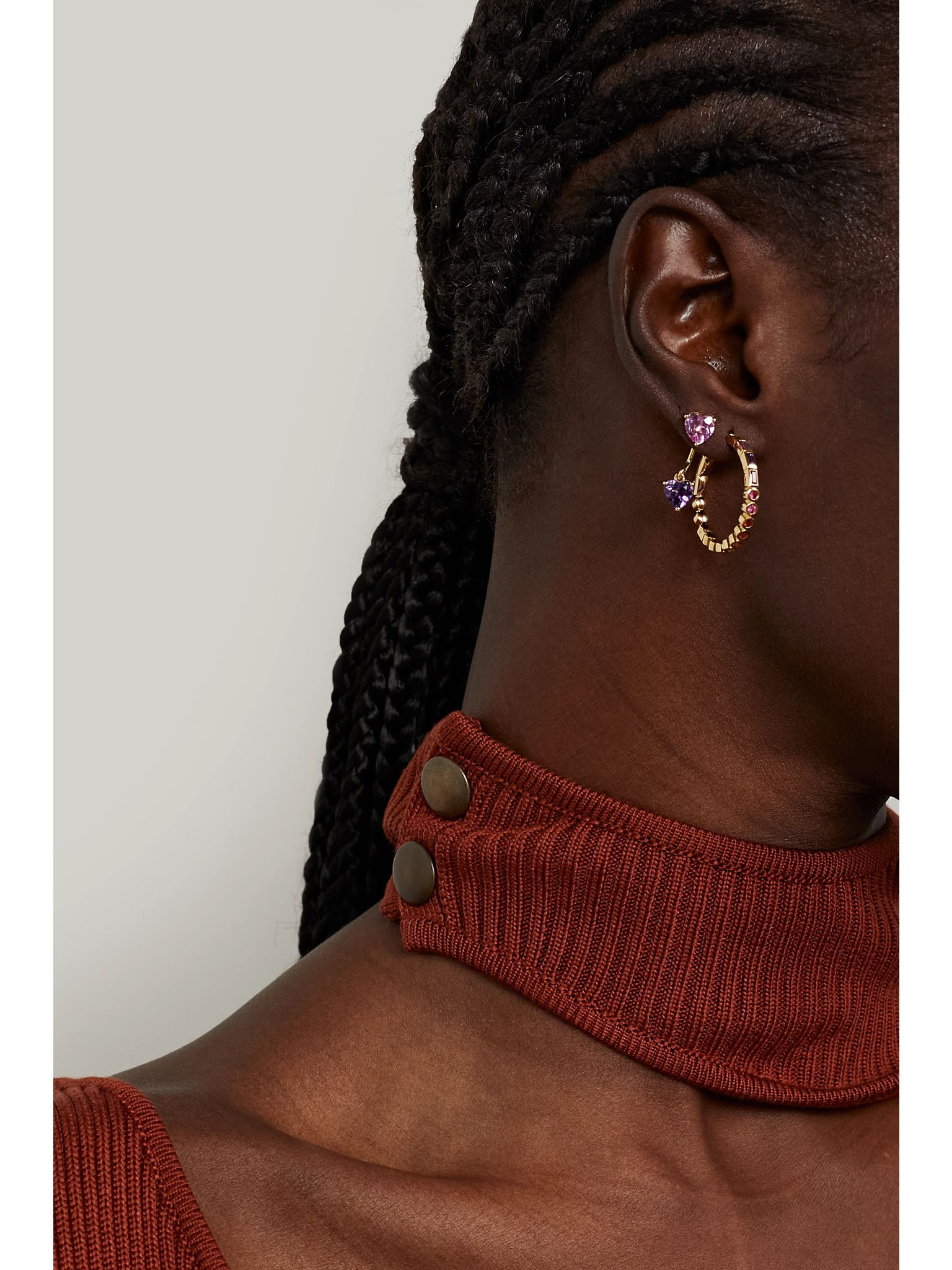 9-karat gold multi-stone hoop earrings Gold - 5