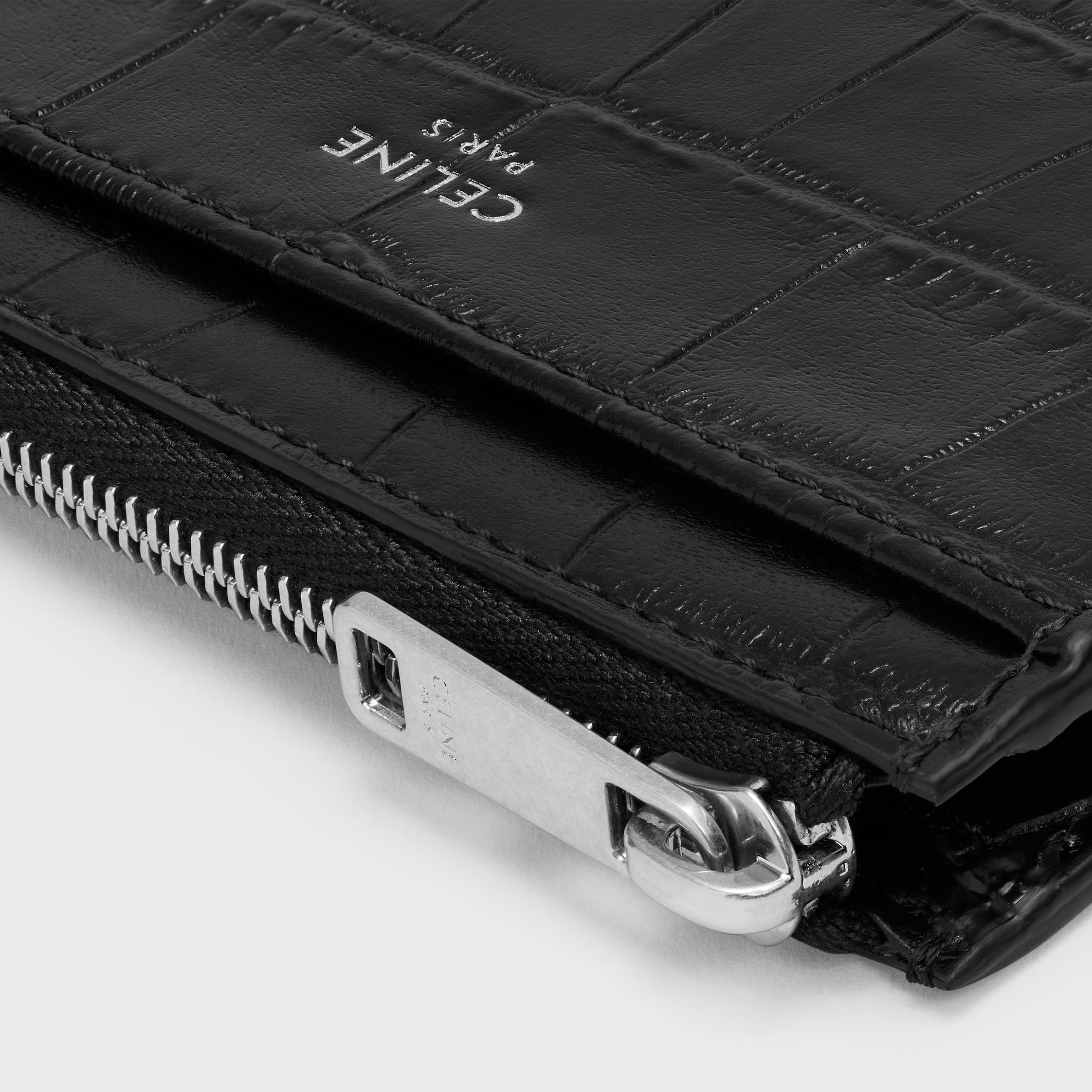 Zipped Card Holder in Crocodile Embossed Calfskin - 4