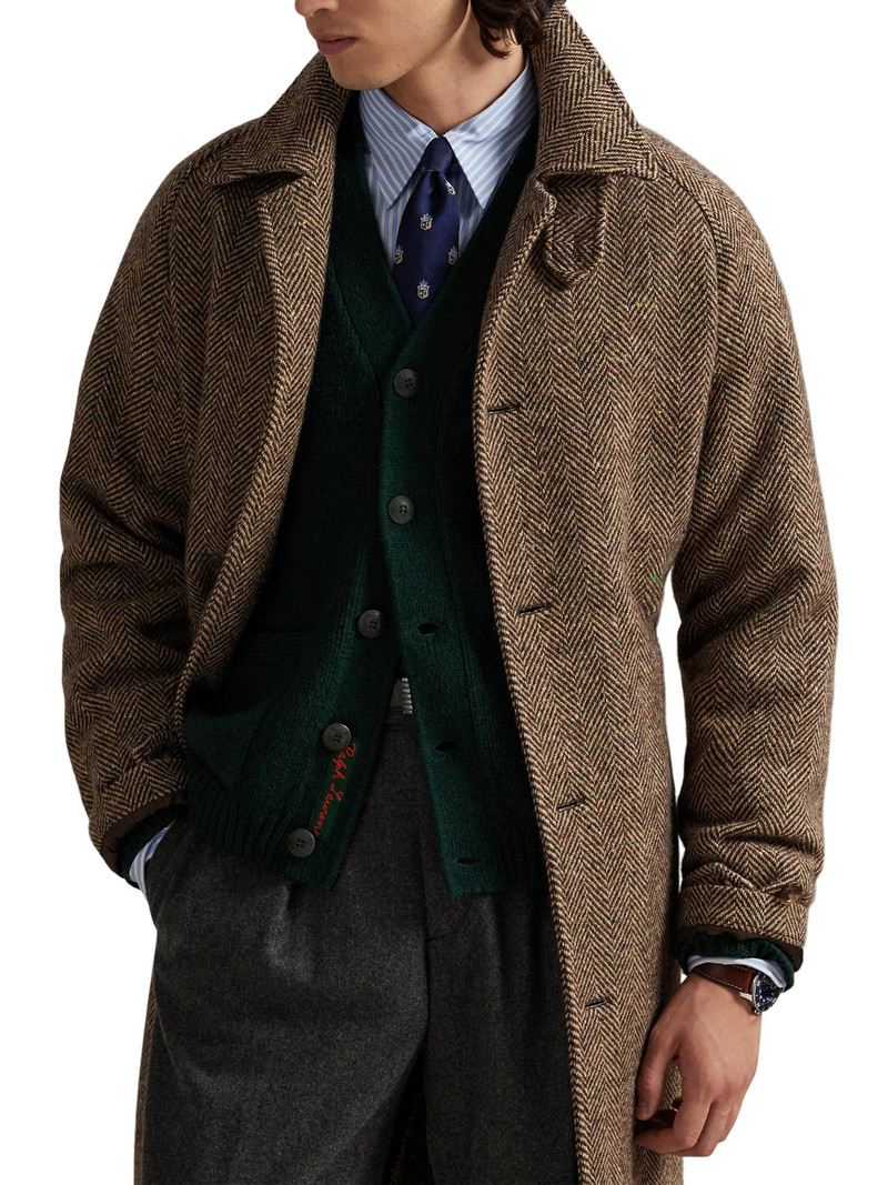 Men's Donegal Tweed Balmacaan Coat - Brown Tan Multi 6