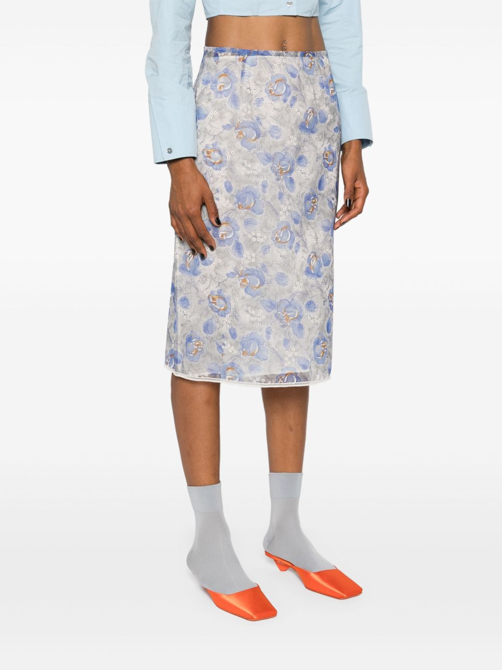 floral-print sheer pencil skirt - 3