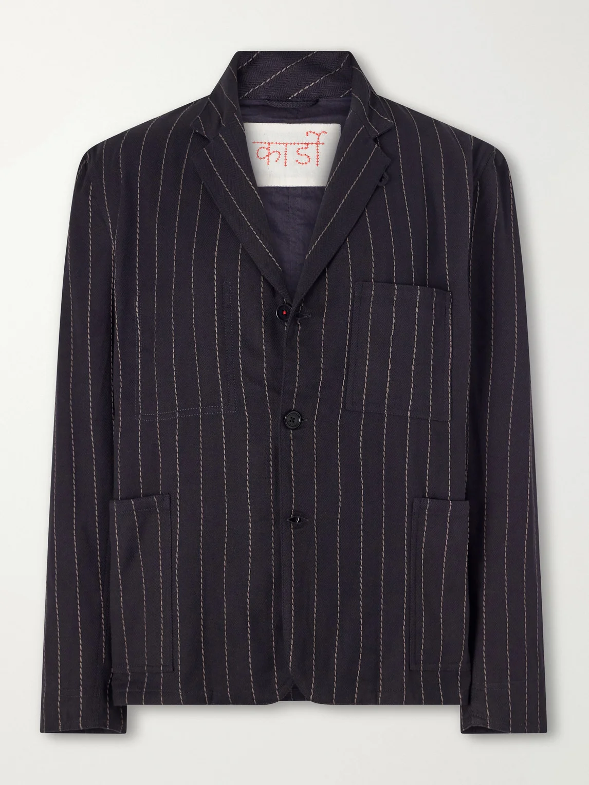 Somesh Embroidered Striped Herringbone Cotton Suit Jacket - 1