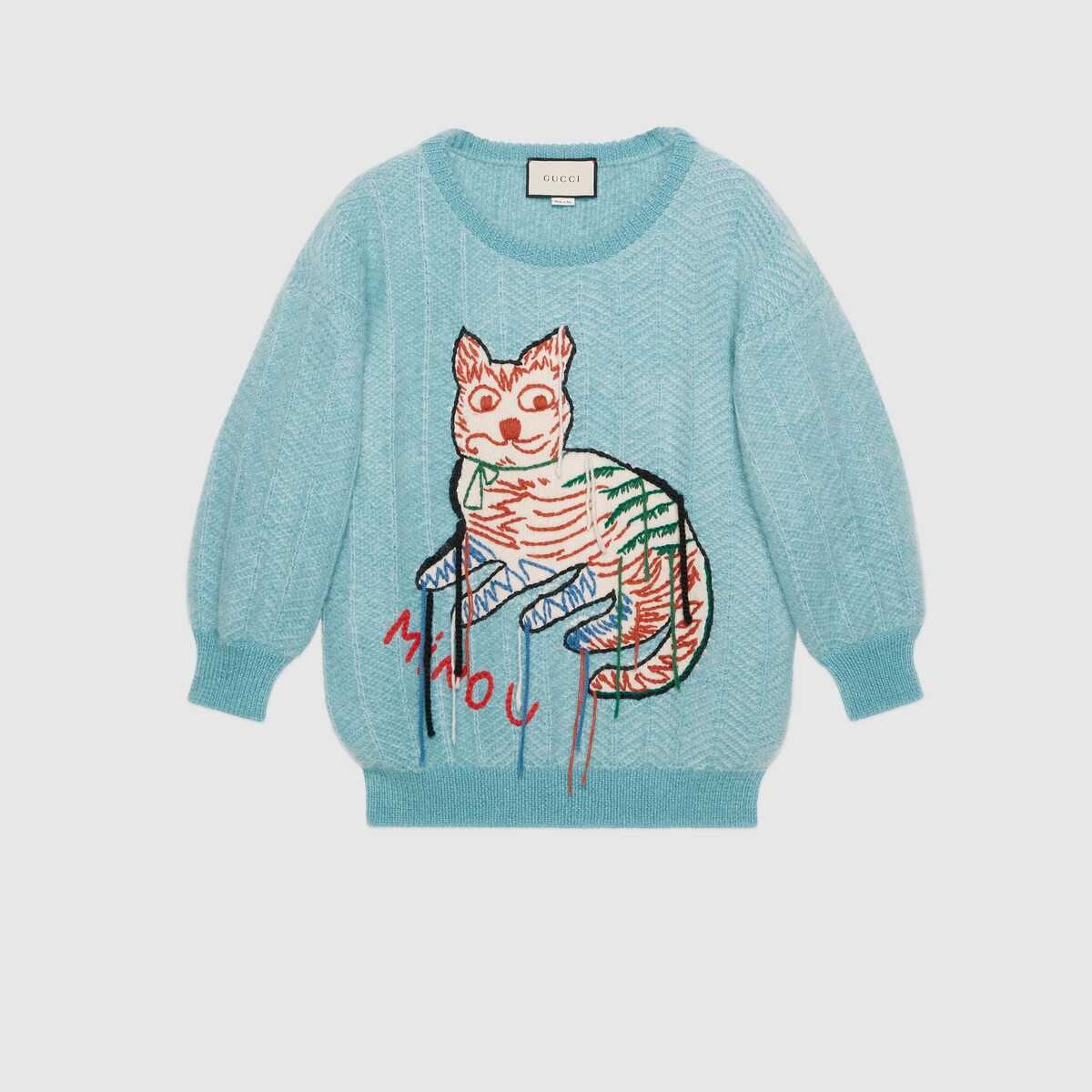 Mohair sweater with cat intarsia - 1