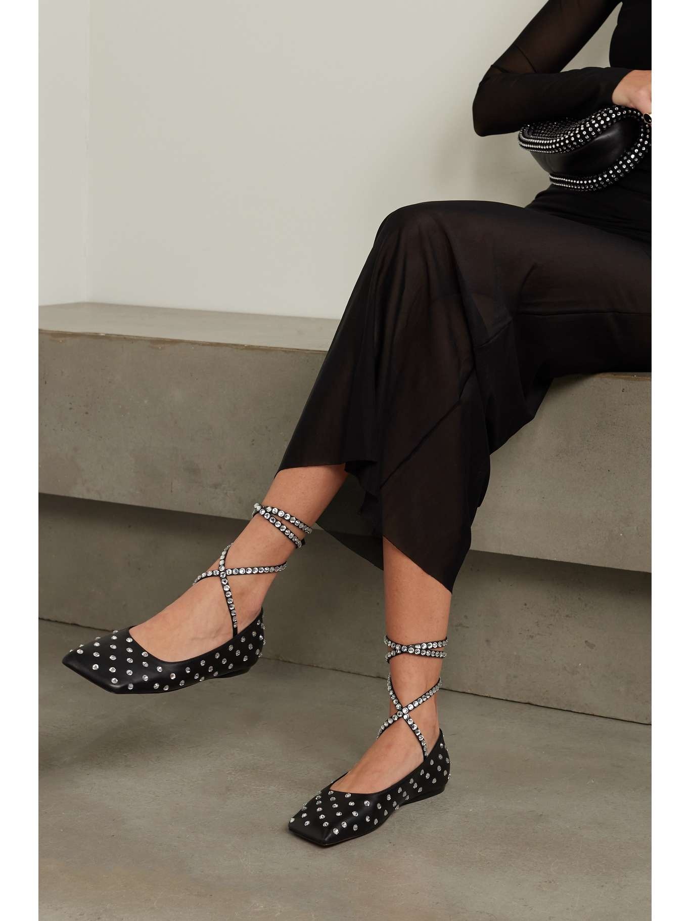 Ane crystal-embellished leather ballet flats - 2