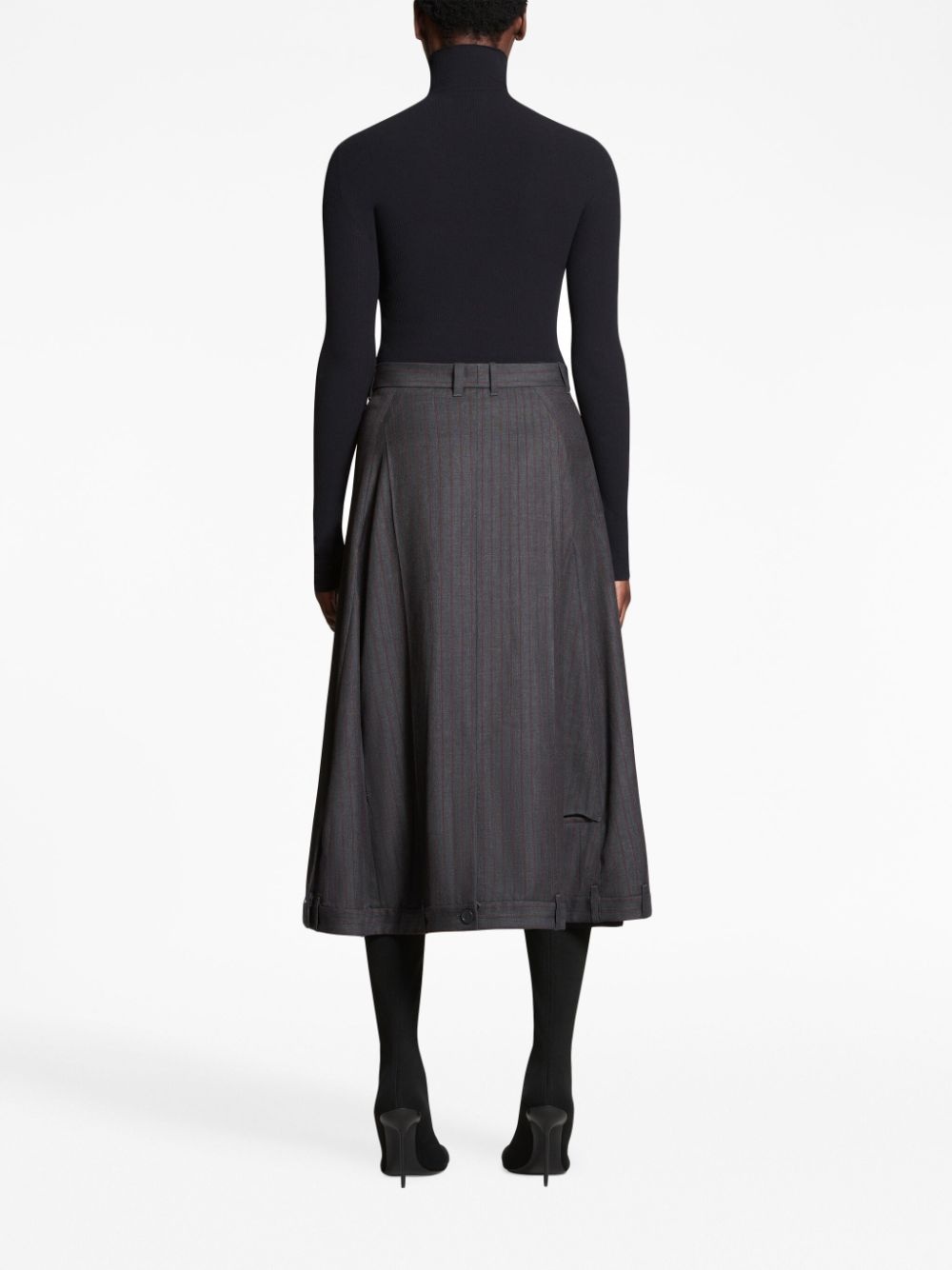 pinstripe-pattern midi wool skirt - 4