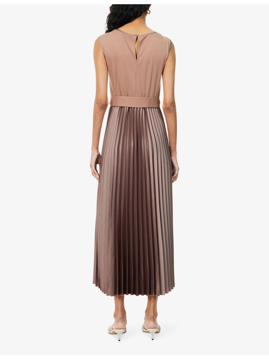 Sleeveless Pleated Jersey And Satin Midi Dress - 4