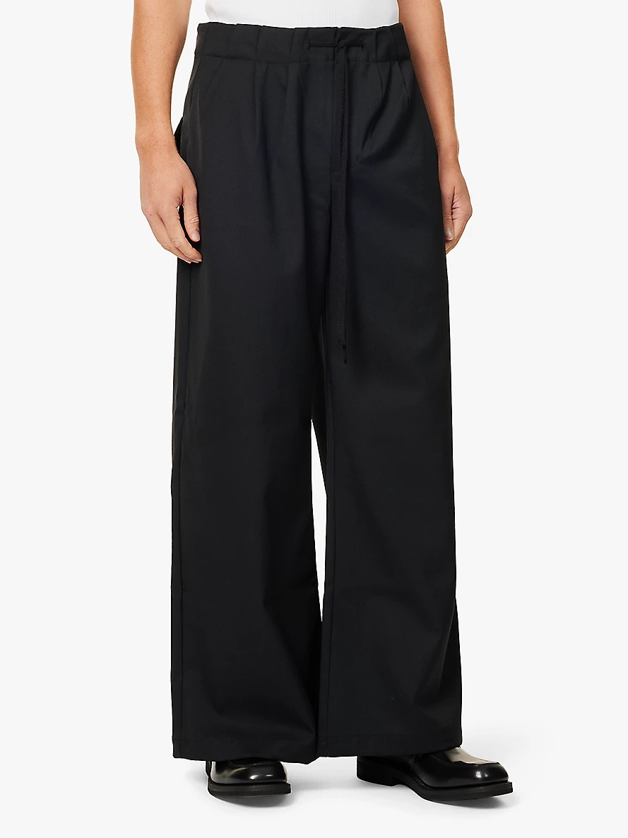 Cinch pleat-front wide-leg woven trousers - 3