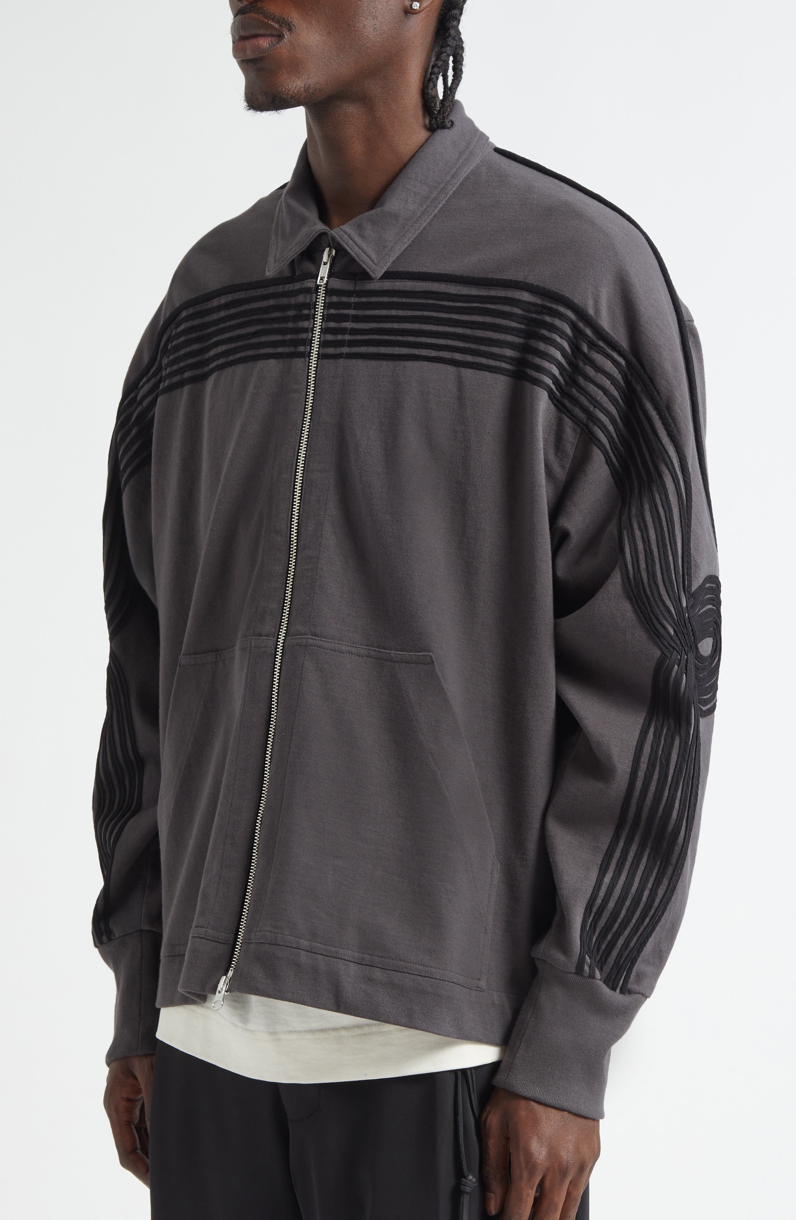 SONG FOR THE MUTE Appliqué Track Jacket in Washed Black at Nordstrom - 5