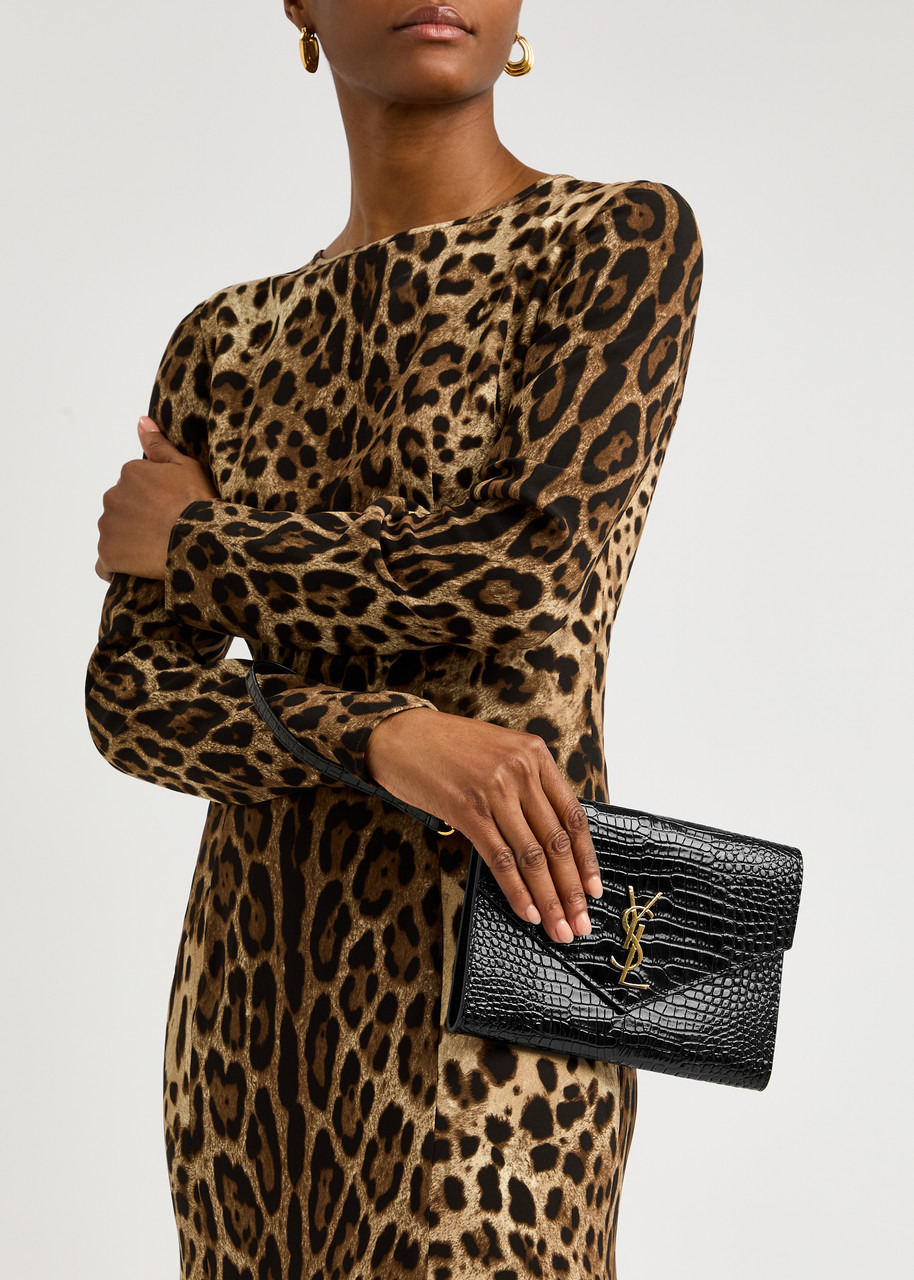 Saint Laurent Cassandre Crocodile-effect Patent Leather Pouch - 5