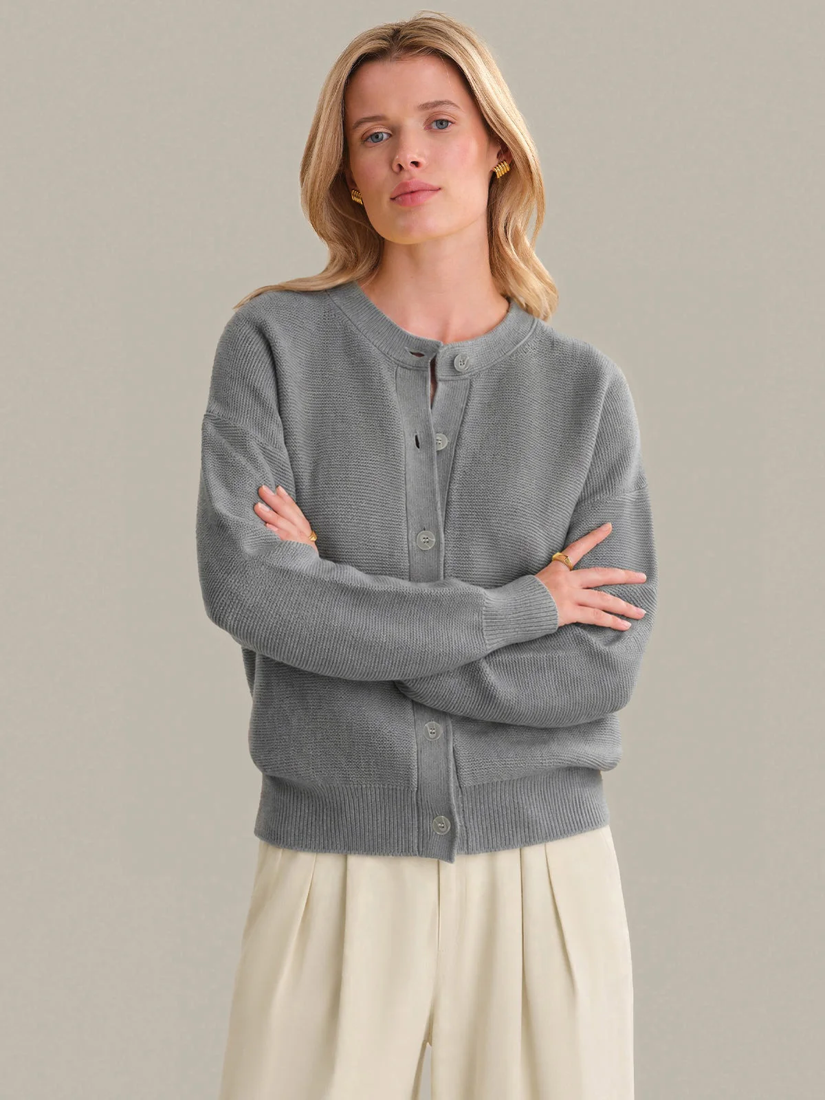 Emy: Crewneck Cotton Cardigan - 1