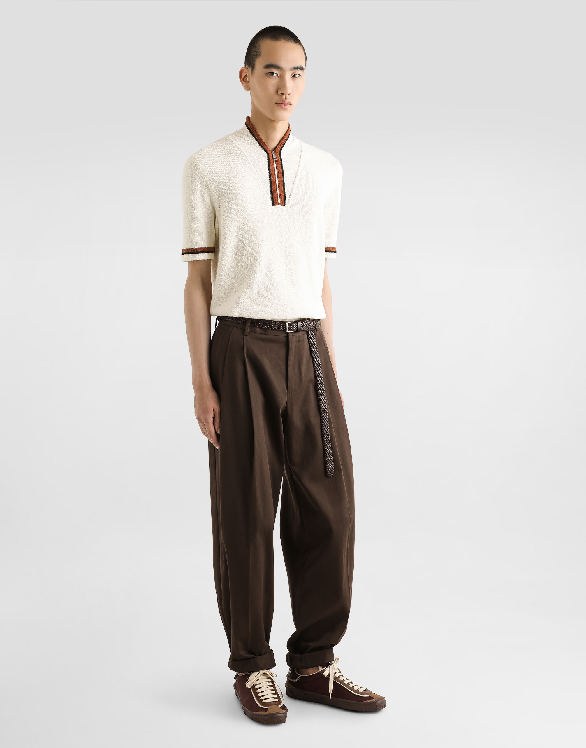 Short-sleeved cotton polo-shirt with inlay - 2