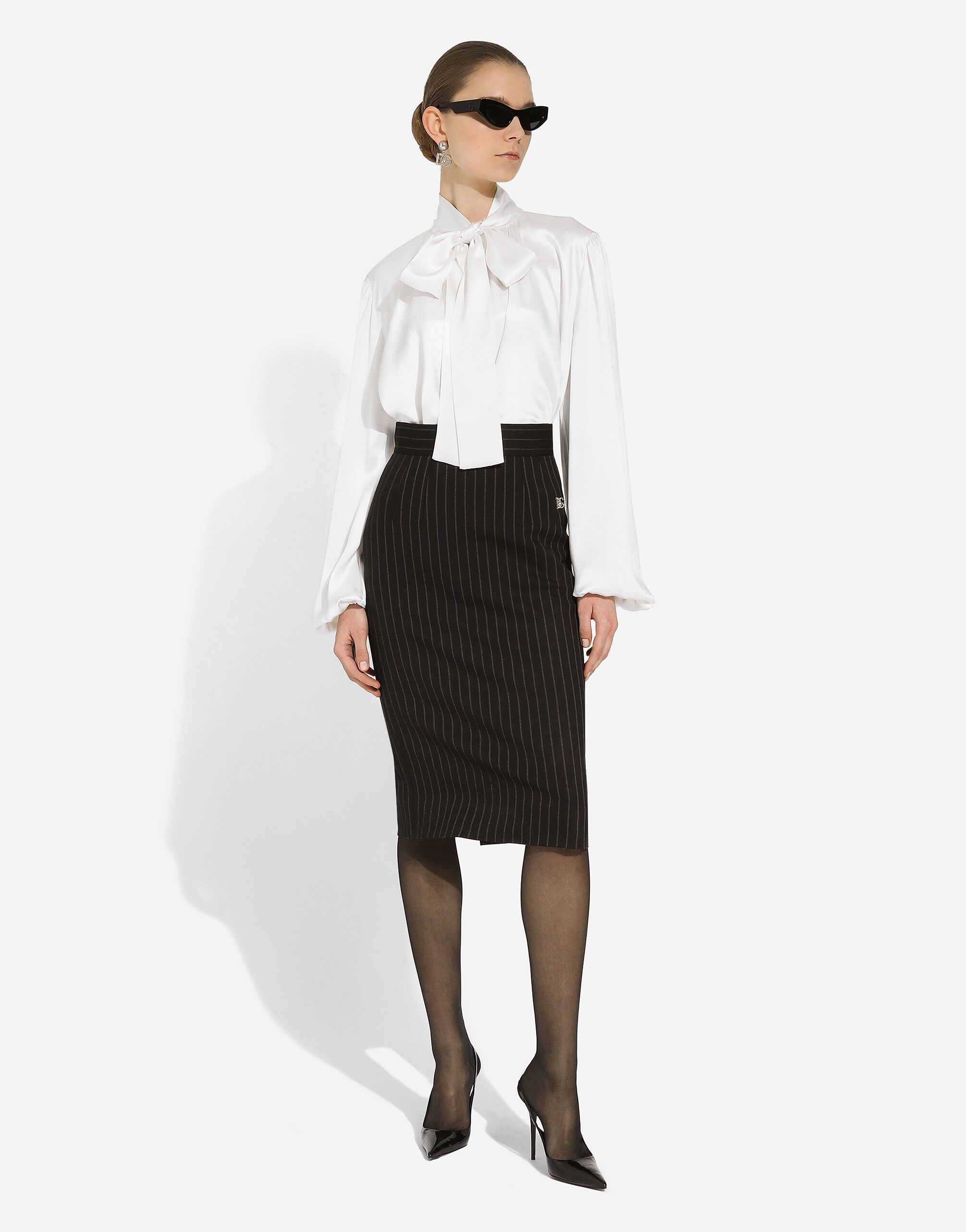 Short straight-cut pinstripe wool skirt - 5