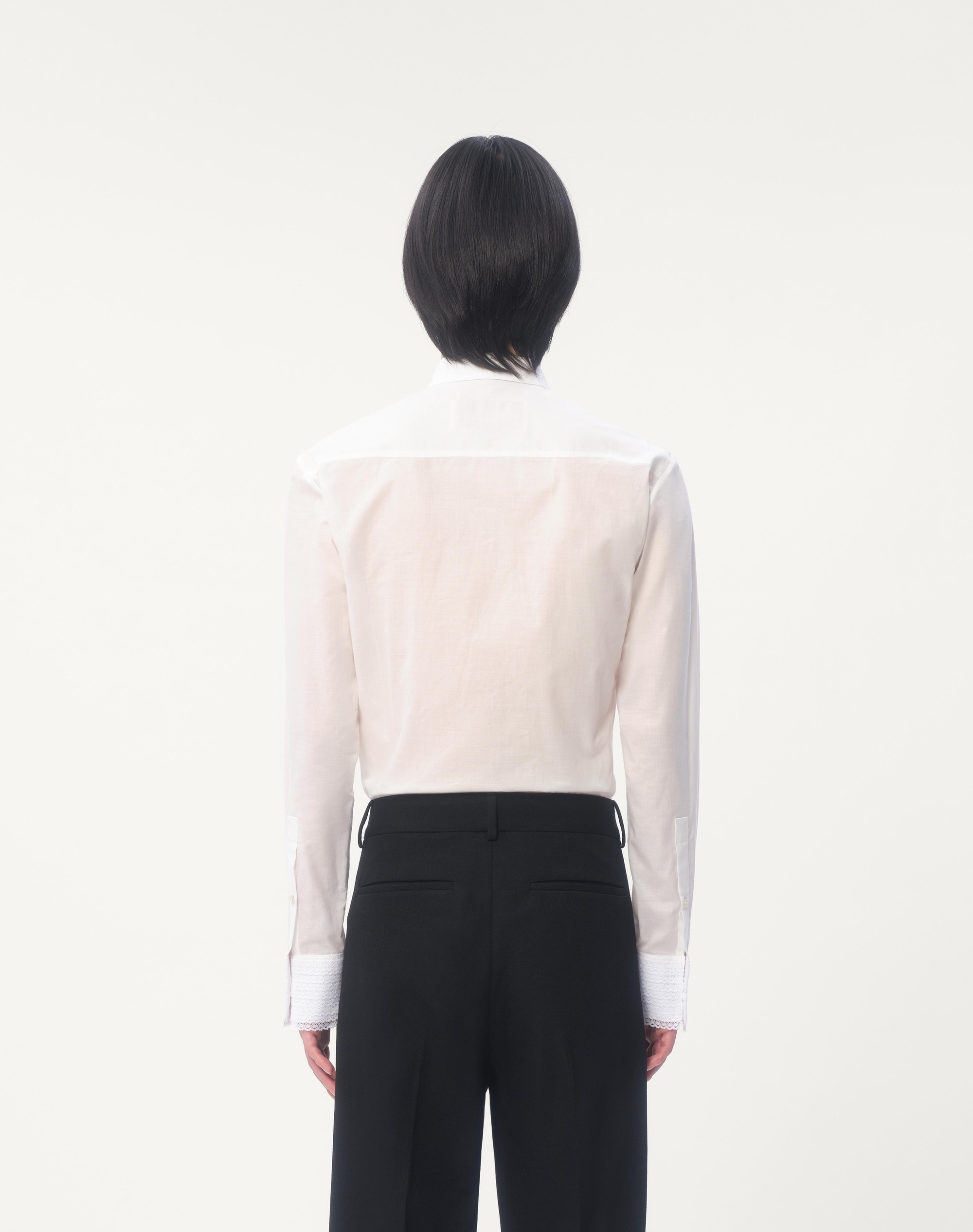 COTTON MUSLIN SHIRT WITH PLASTRON AND LACE DETAILS - 8