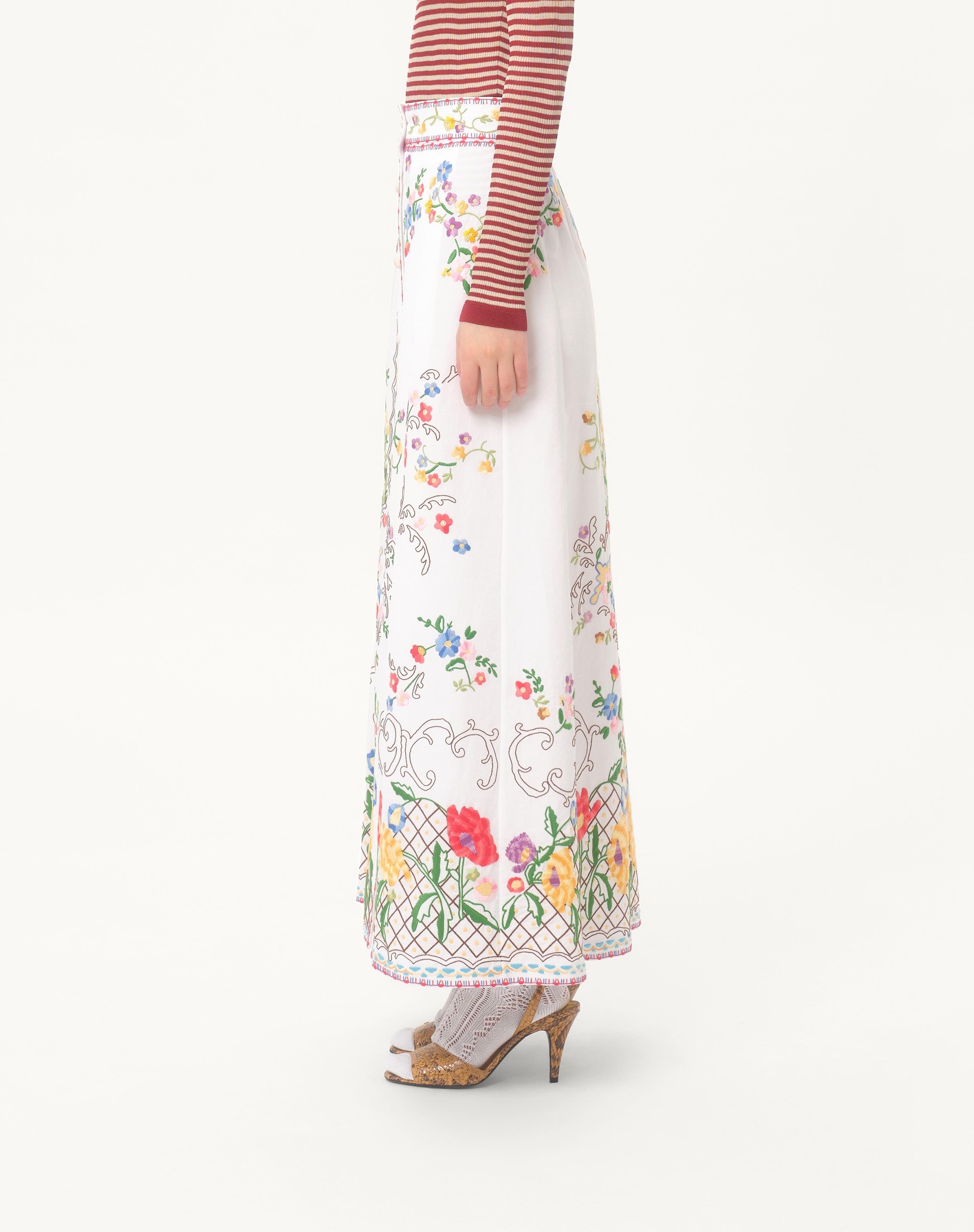 Valentino EMBROIDERED COTTON AND LINEN SKIRT | REVERSIBLE