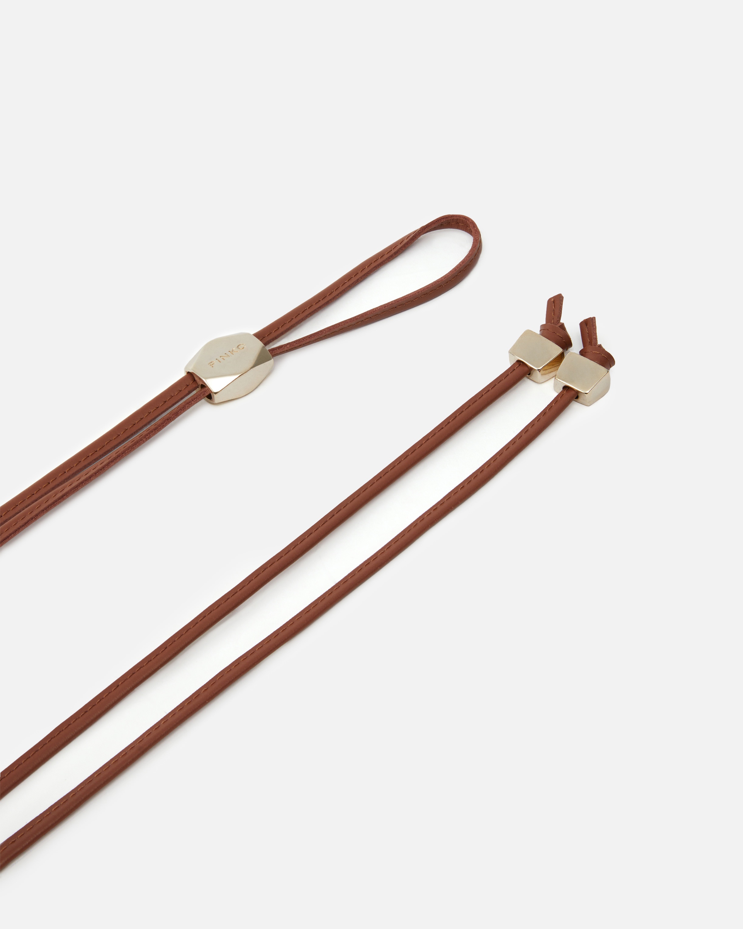 TUBULAR LEATHER BELT WITH GOLD METAL NUGGETS - 3