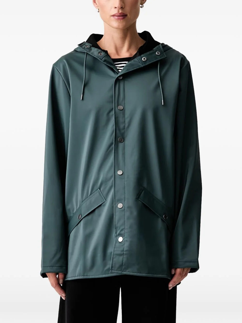 hooded press-stud coat - 1