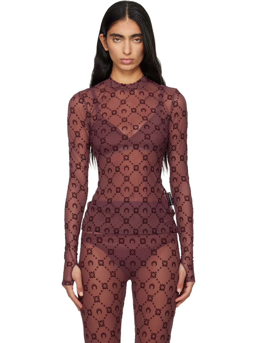 Burgundy Moonogram Mesh Flock T-shirt - 1