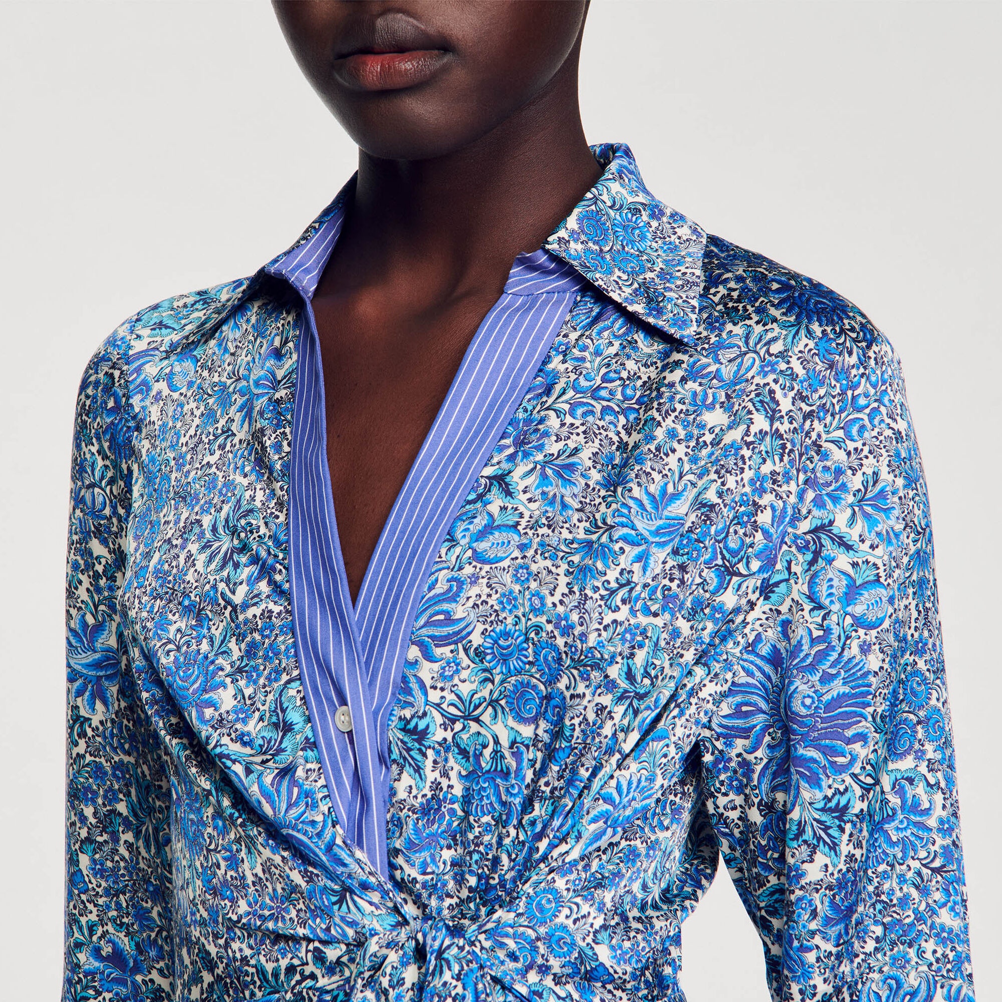 FLORAL PRINT MIDI SHIRT DRESS - 4
