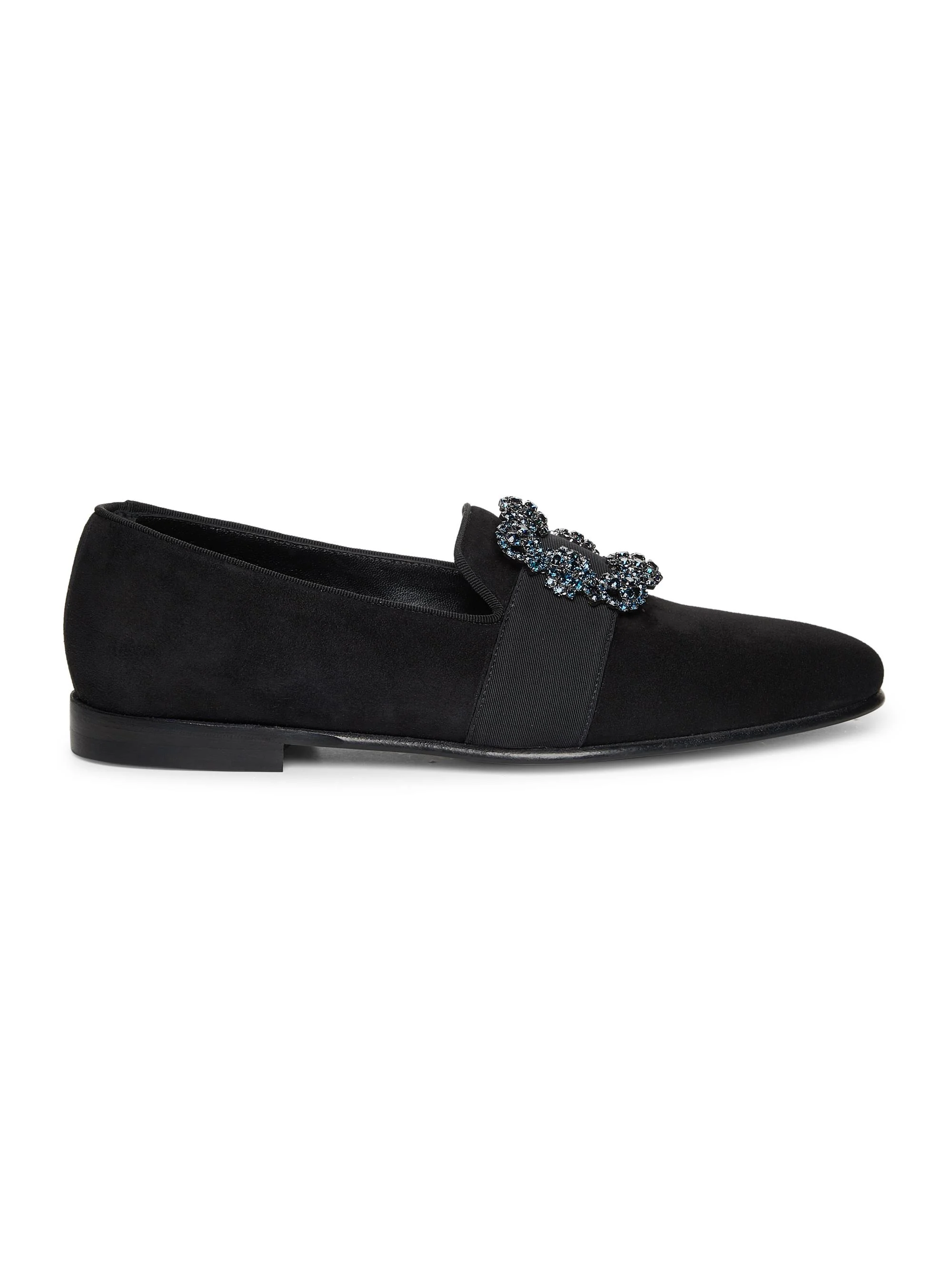 Men's Carlton Crystal-Buckle Loafers - Black Suede - 1