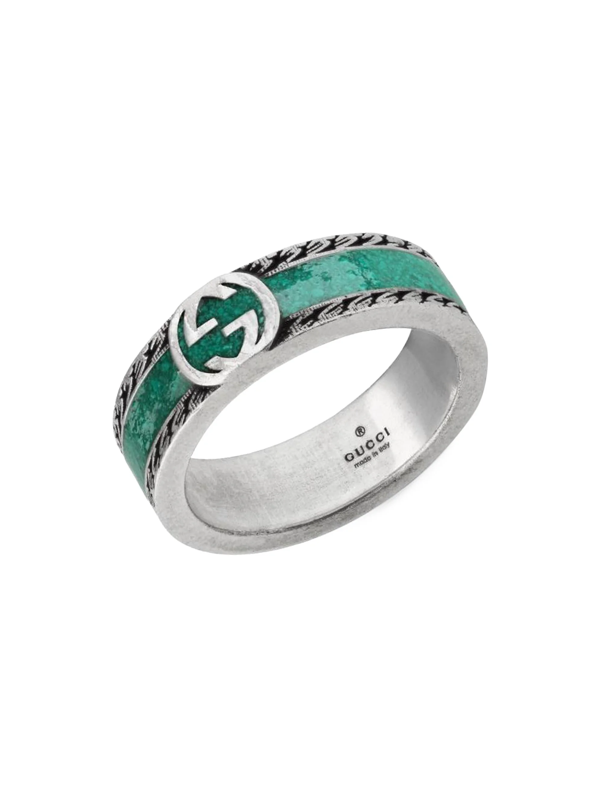 Men's Sterling Silver & Enamel Interlocking G Ring - Sterling Silver - 1