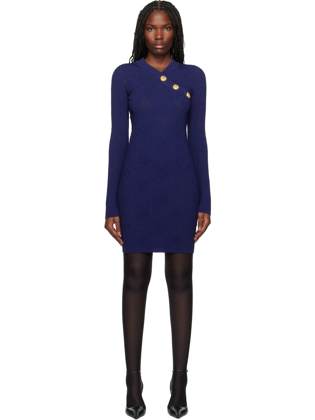 Blue V-Neck Vichy Minidress - 1