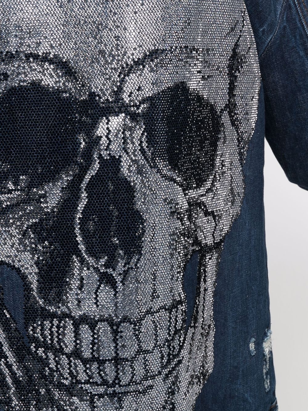 Skull-embroidered denim jacket - 5