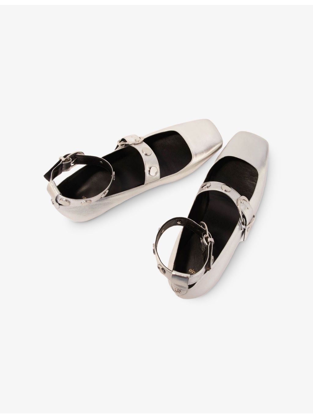 Double-Strap Square-Toe Leather Ballet Flats - 3