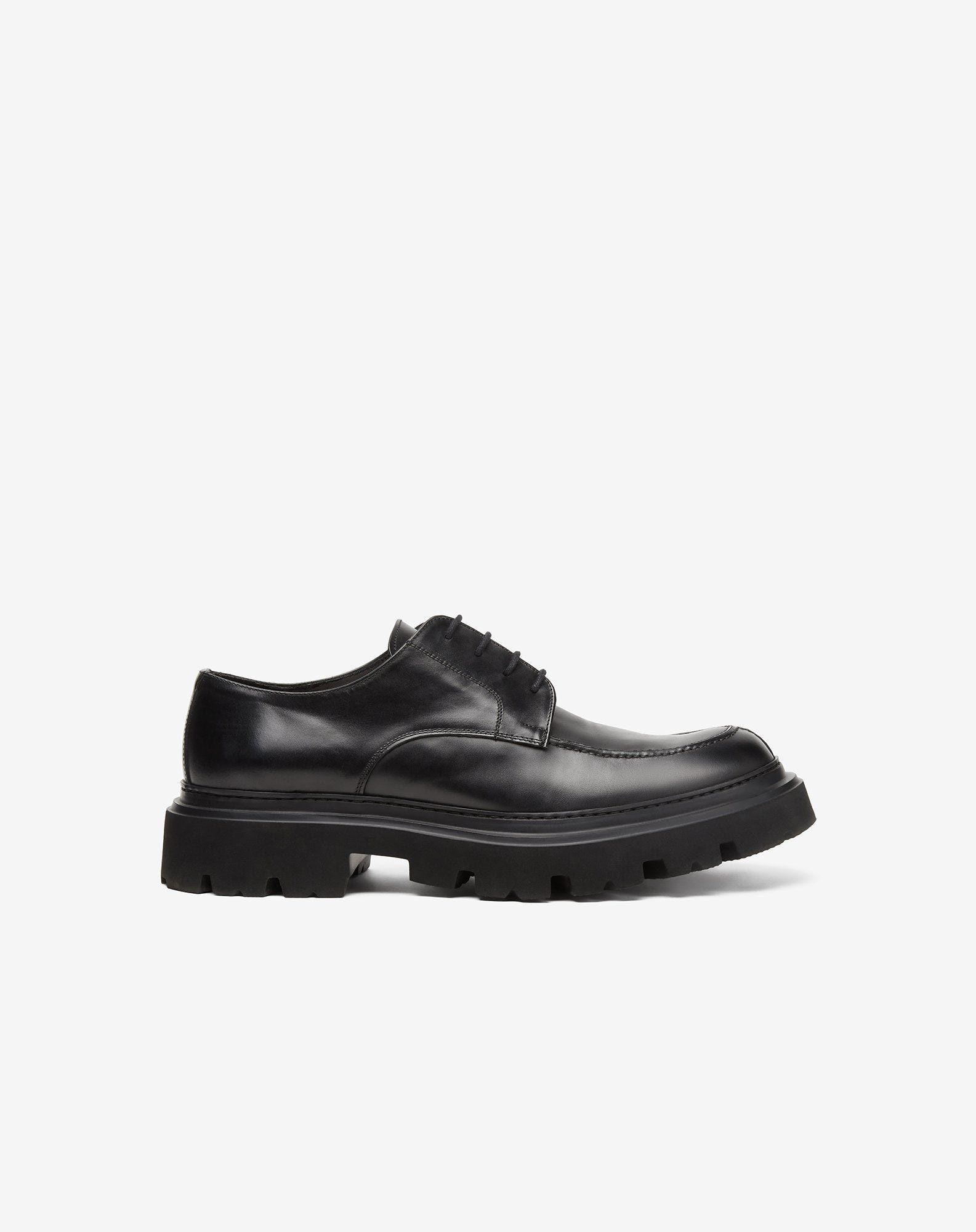 Black Norwegian-stitched derby shoe in aged calfskin - 1