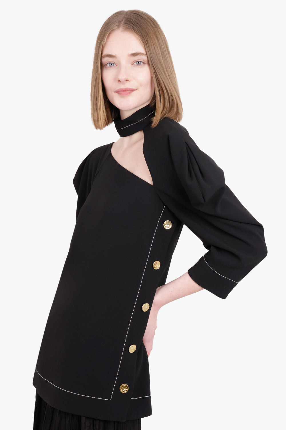 ASYMMETRIC CUTOUT BLOUSE 3/4SL BLACK - 2