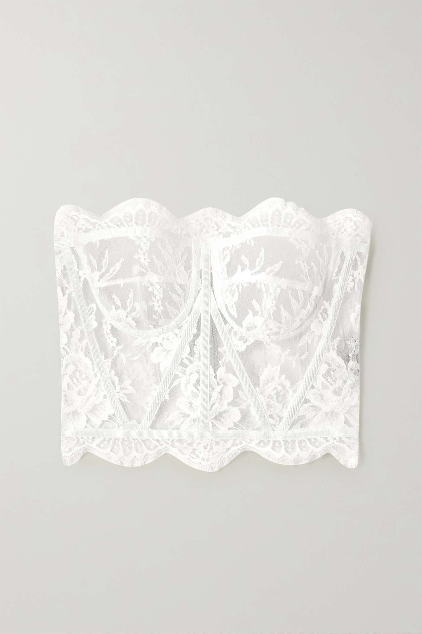 Grosgrain-trimmed lace bustier top - 1