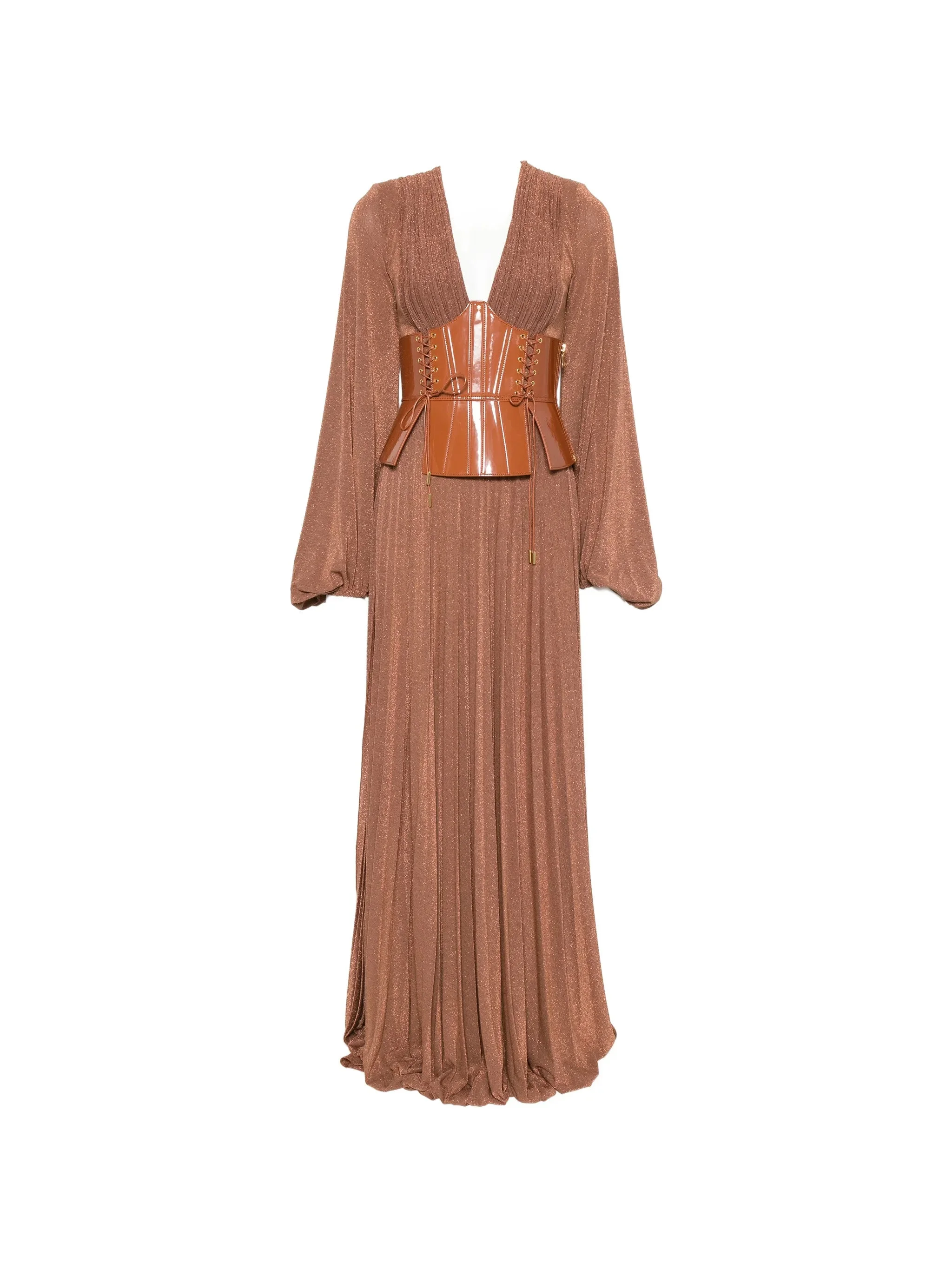Elisabetta Franchi Pleated Lace-up Maxi Dress - 1