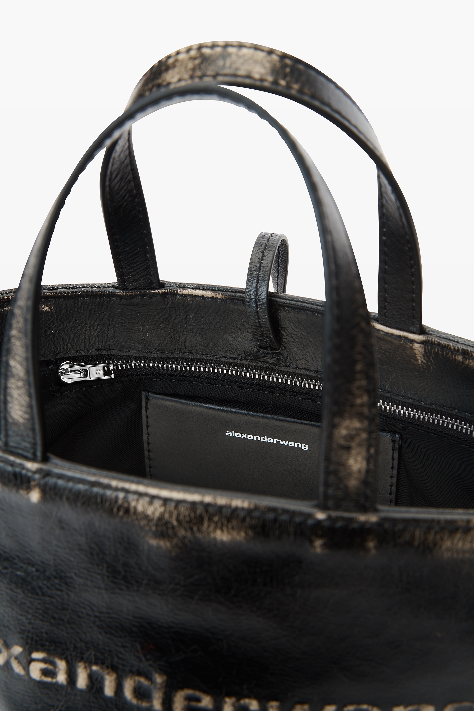 small punch tote in brushed-effect leather - 5