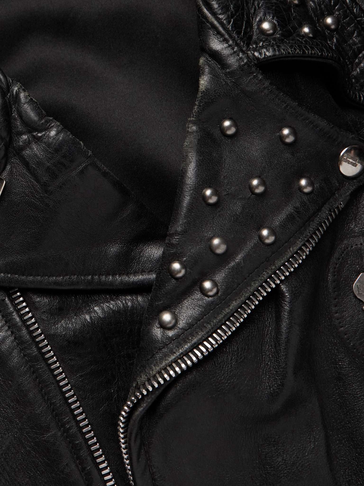 Distressed Embellished Leather Biker Jacket - 5