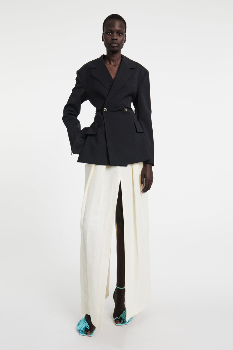 DOUBLE BREASTED JACKET WITH BACK CUTOUT AND TIES BLACK 1