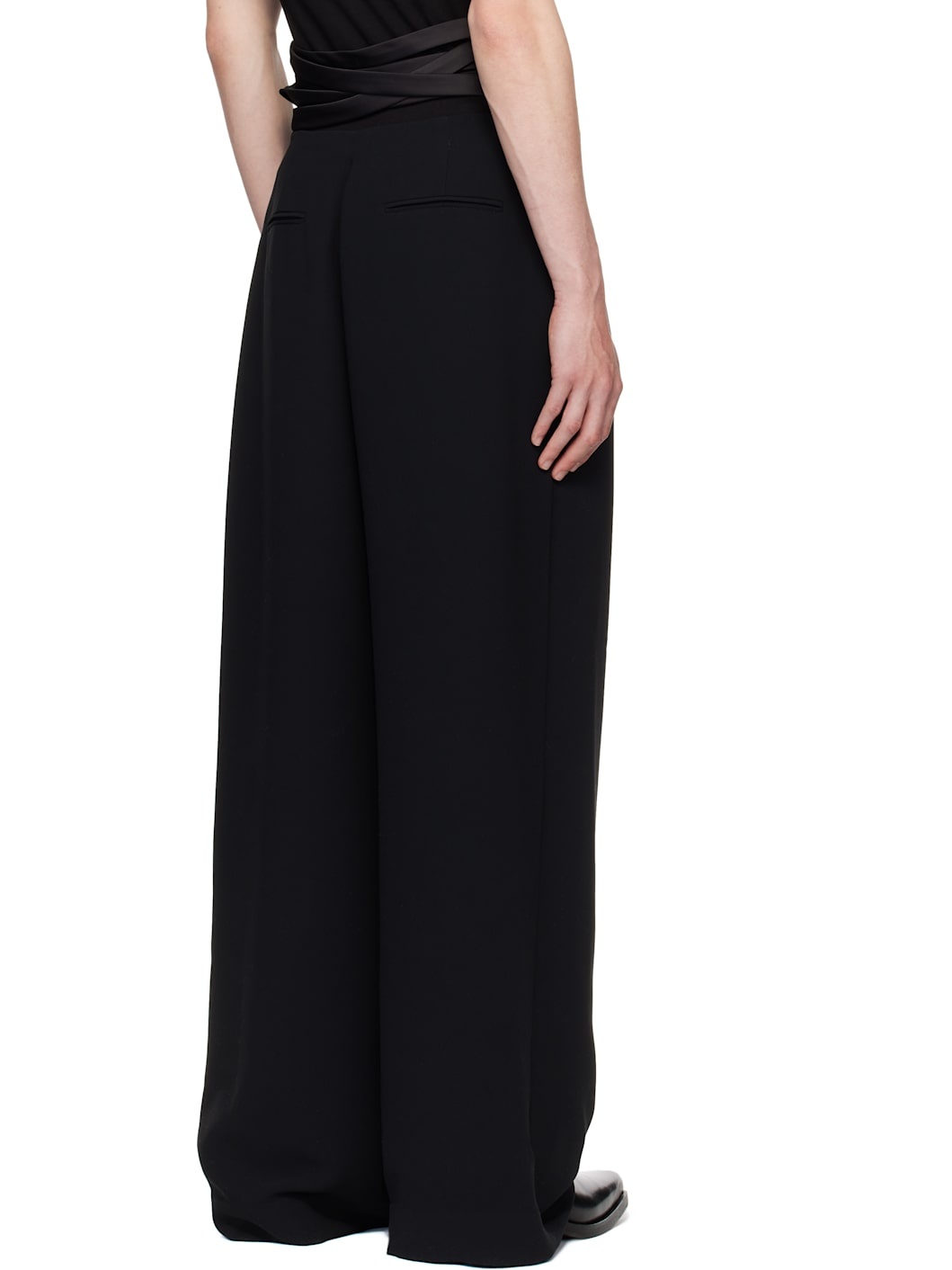 Black Waistbandless Wide Crêpe Trousers - 3