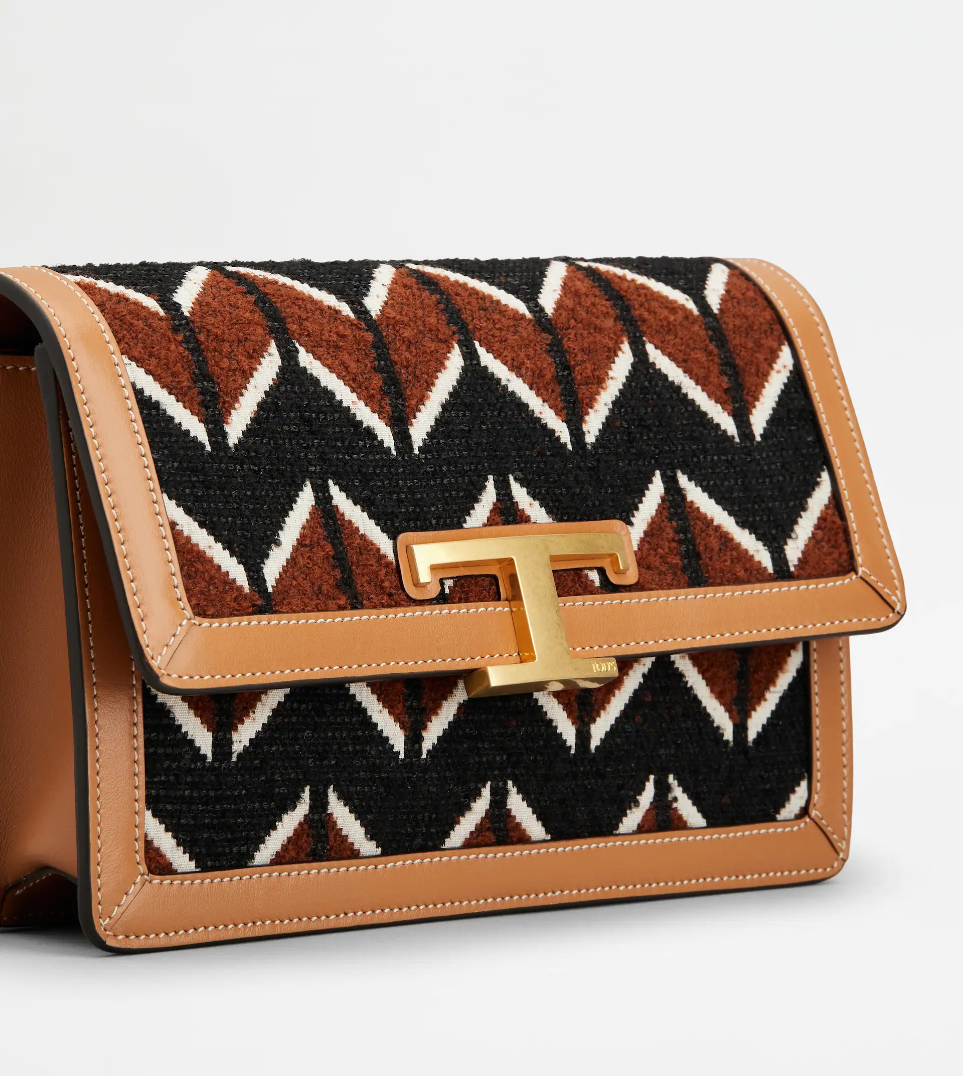 TIMELESS SHOULDER BAG IN BOUCLÉ FABRIC AND LEATHER MINI - BROWN, BLACK, BURGUNDY - 5