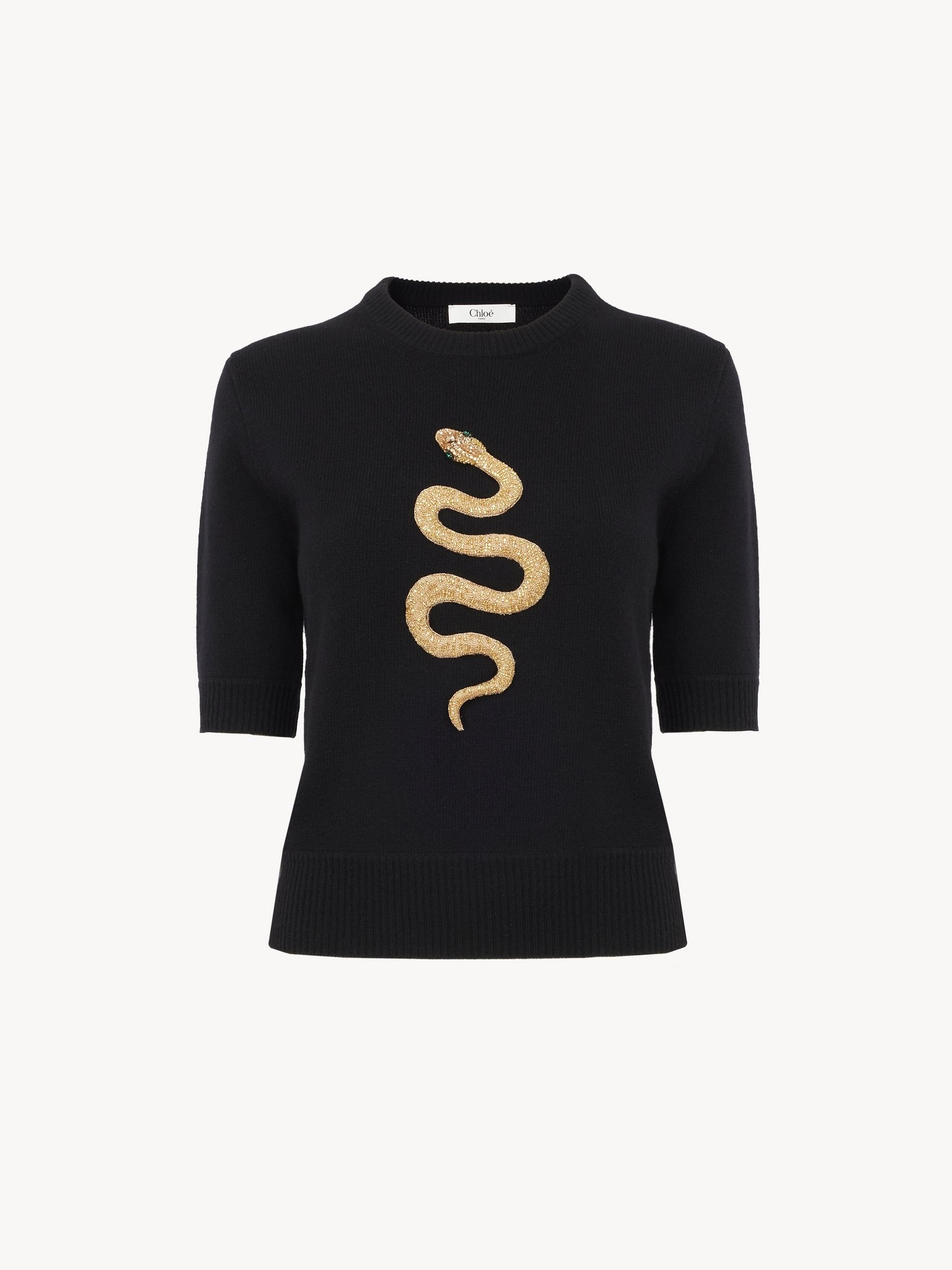 EMBROIDERED SHORT-SLEEVE SWEATER IN WOOL & CASHMERE KNIT - 2