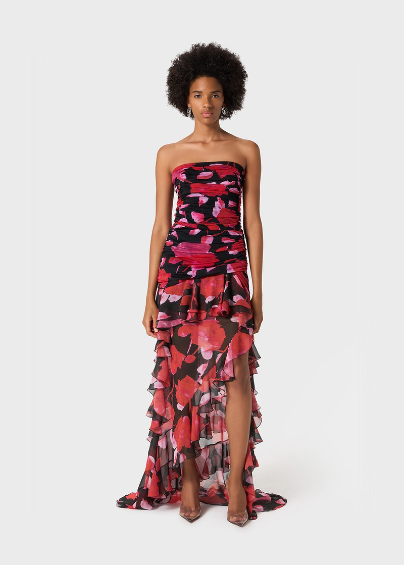 Blumarine PRINTED JERSEY BUSTIER DRESS WITH CHIFFON FLOUNCES outlook