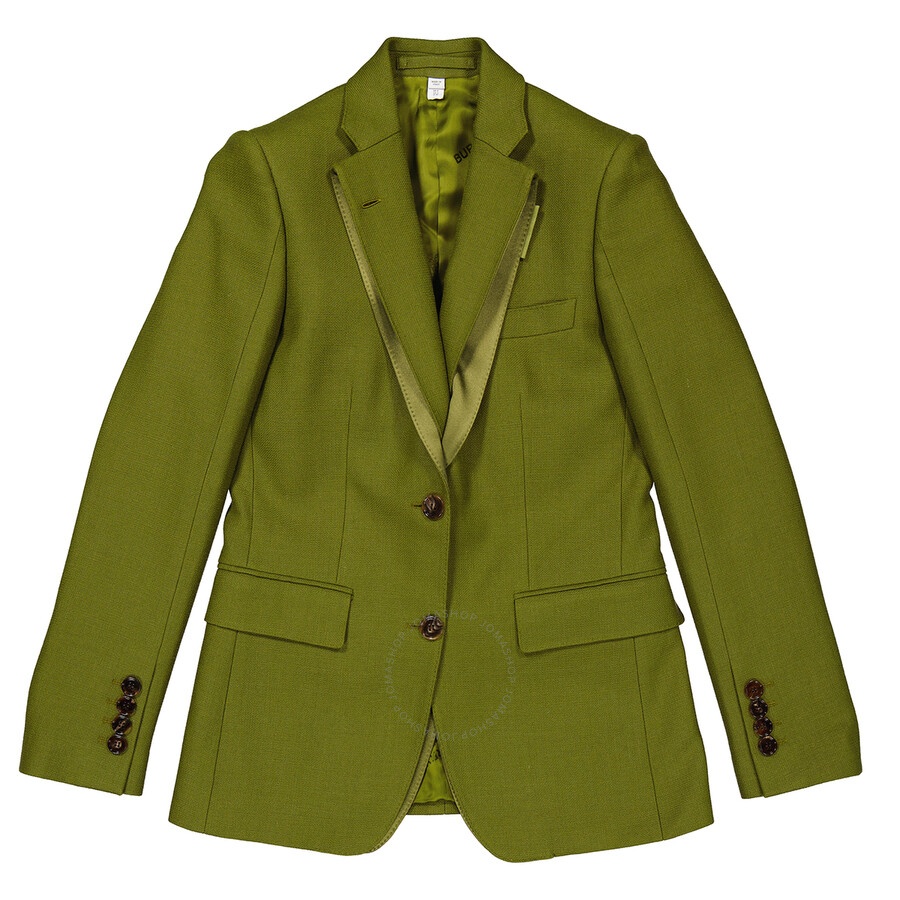 Burberry Ladies Juniper Green Wool Ramie And Silk Satin Tailored Jacket - 1