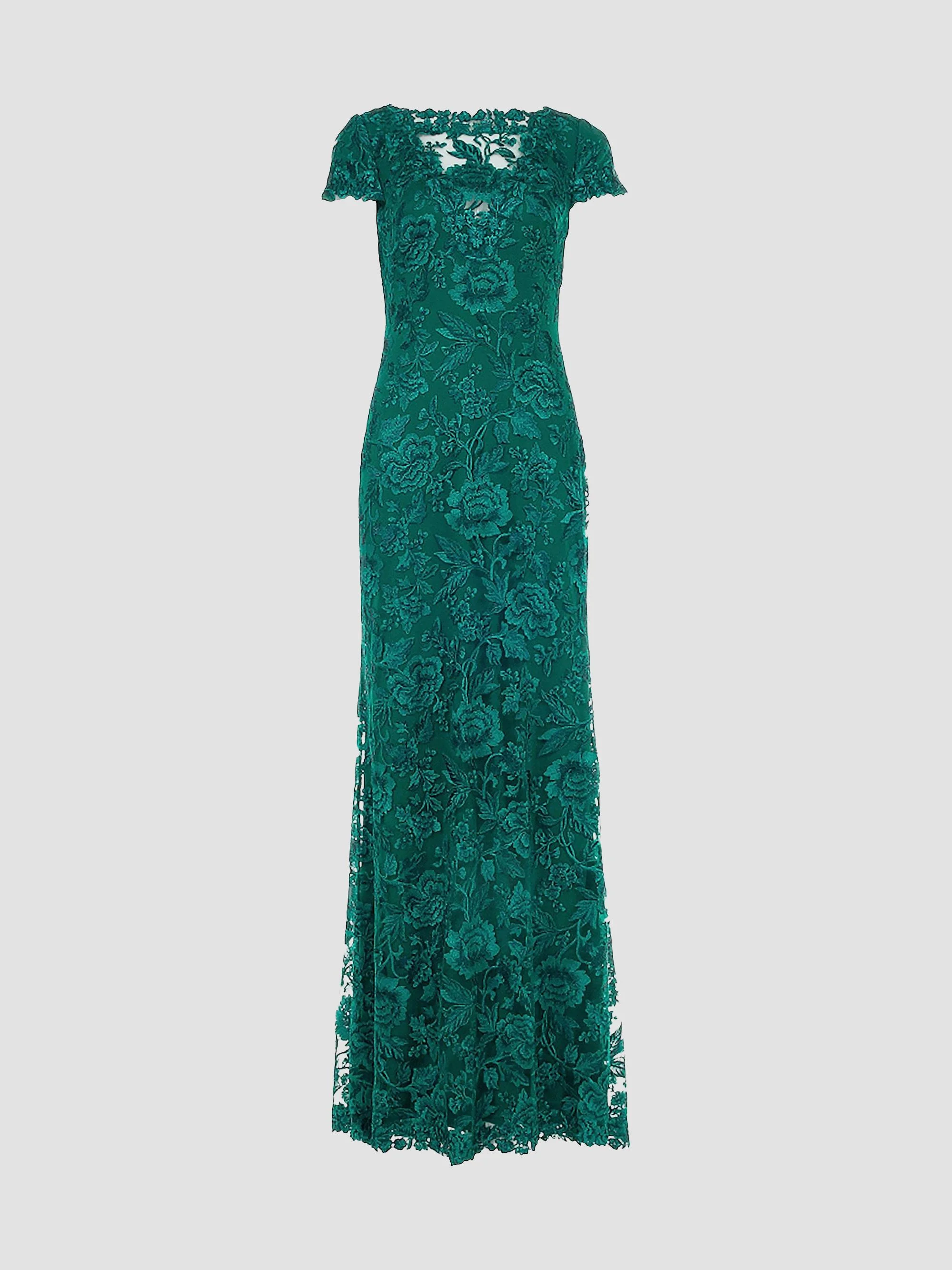 Women's Lace Column Gown - Malachite - 1