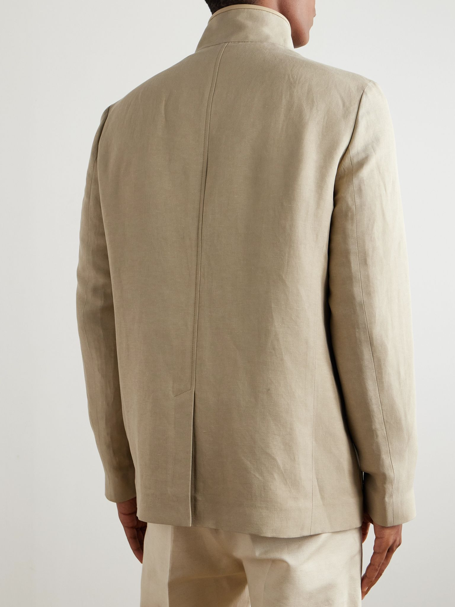 Spagna Unstructured Nehru-Collar Linen and Silk-Blend Twill Jacket Beige - 4