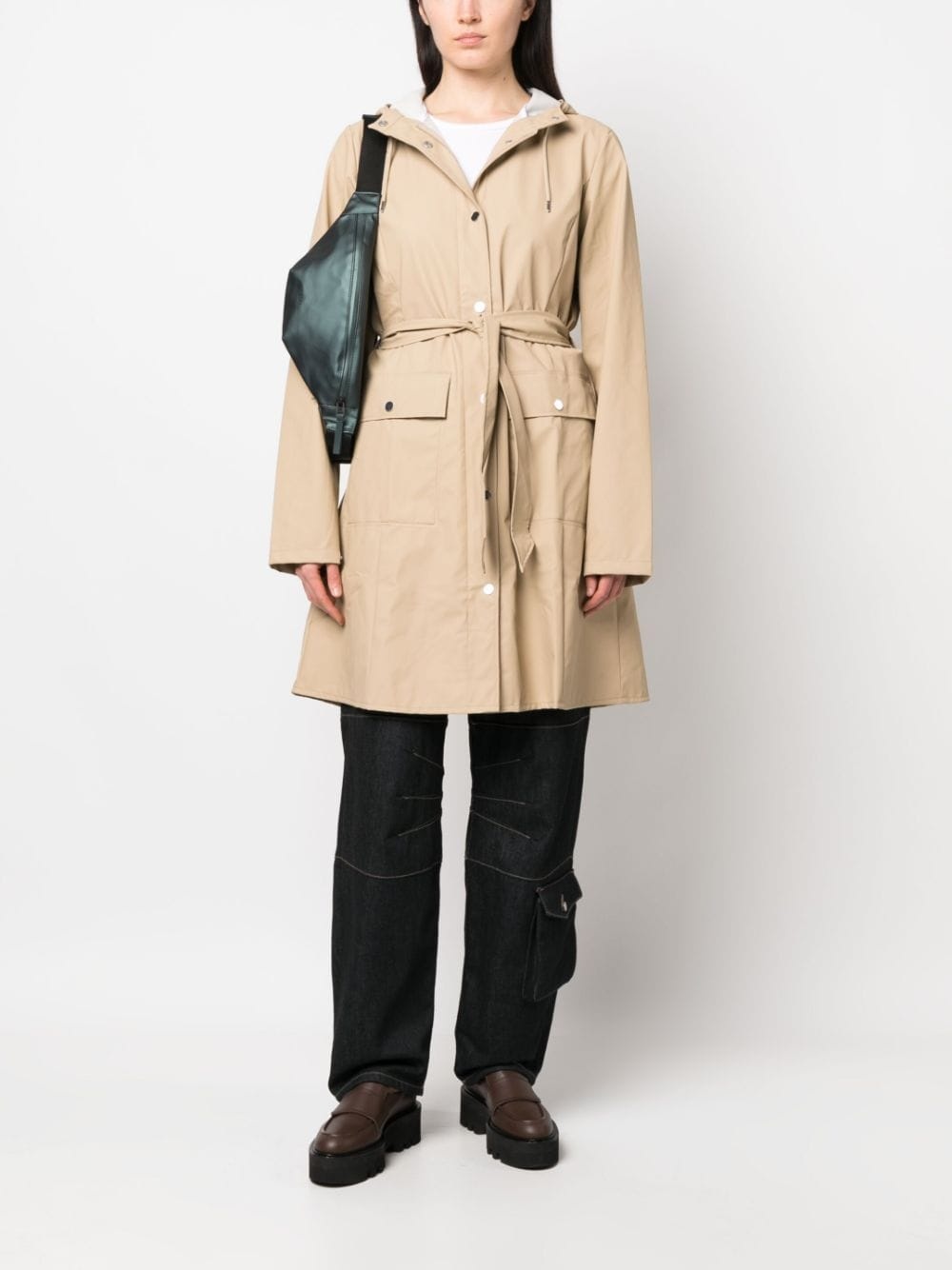 belted hooded raincoat - 3