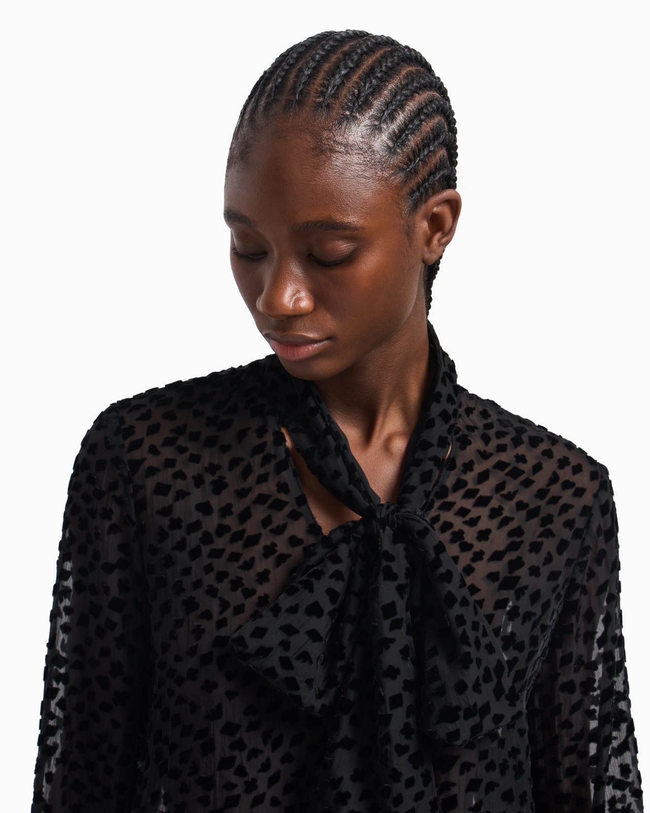 ASV JEU DE CARTES DEVORÉ TULLE SHIRT WITH FOULARD COLLAR - 4