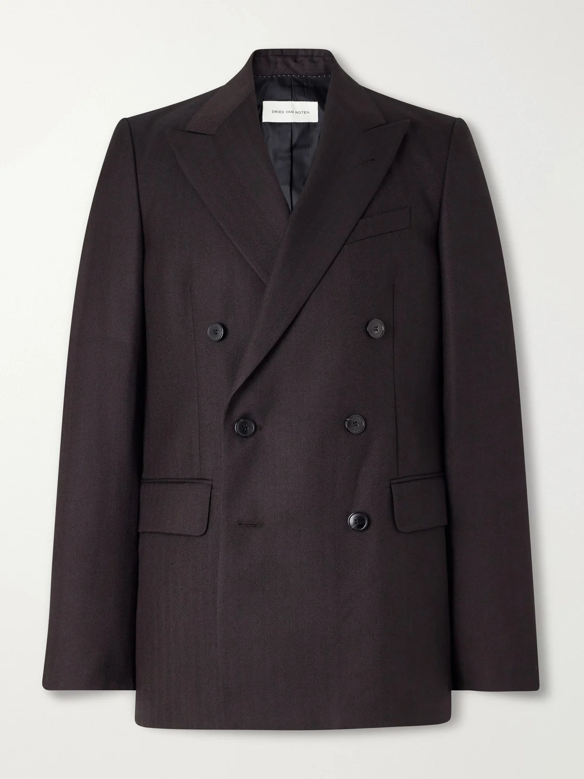 Double-Breasted Herringbone Wool Blazer - 1