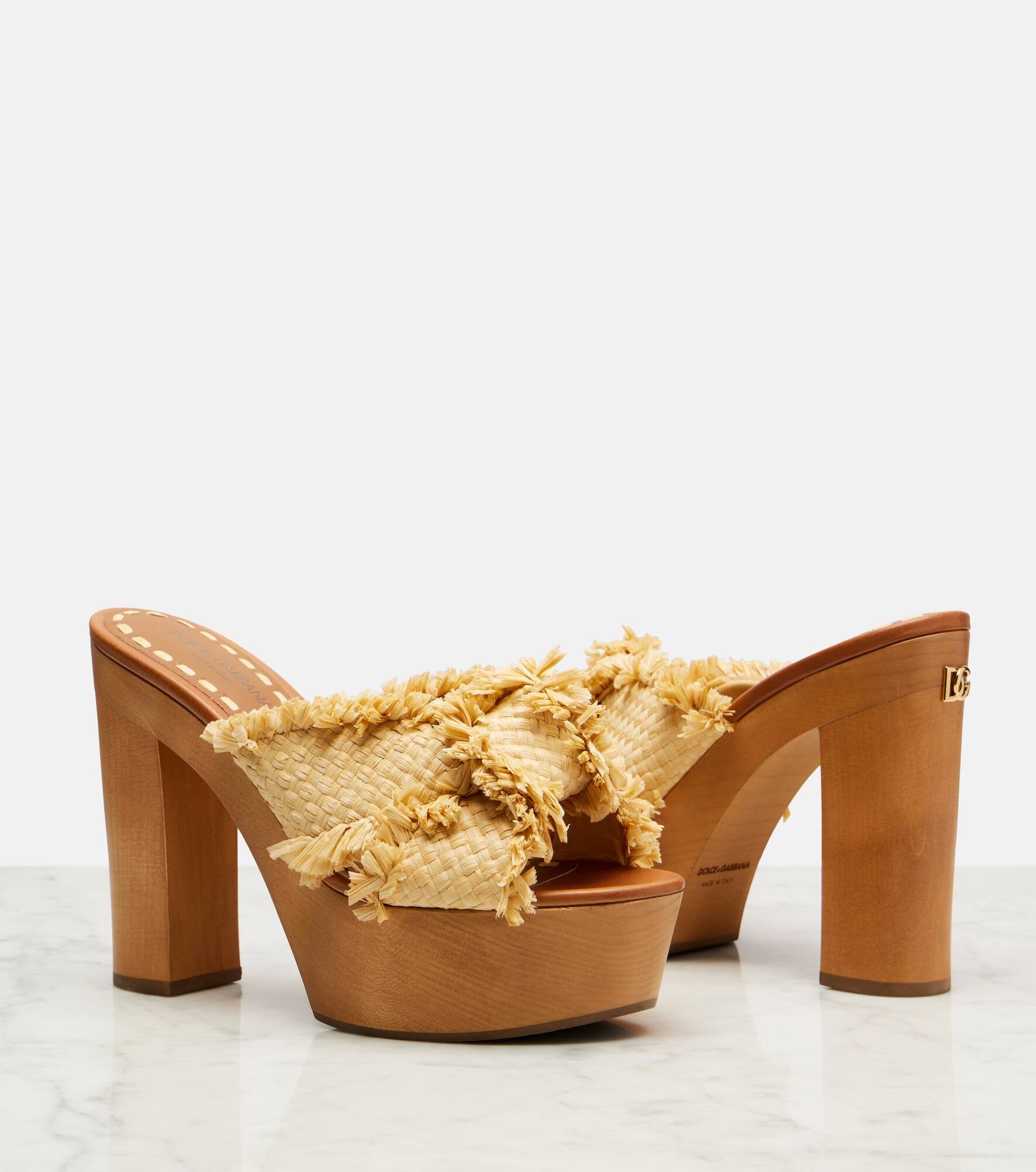 Raffia-effect platform mules - 5