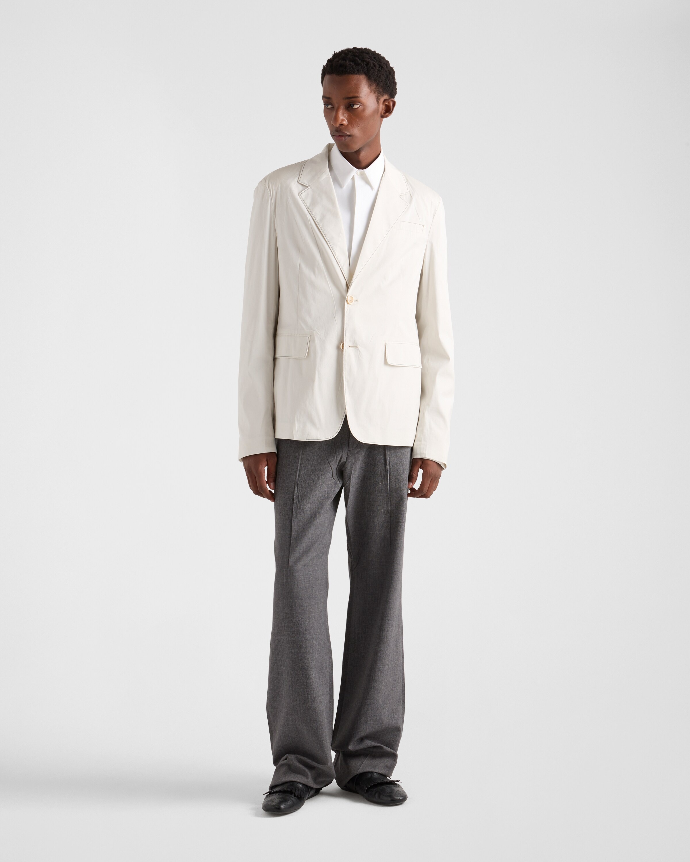 ジャケット PRADA WHITE COTTON REVERSIBLE JACKET Prada Reversible Cropped Down Jacket - Chalk White