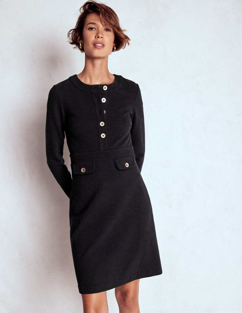 Lavinia Button Shift Dress-Black 5