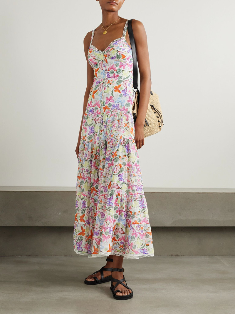 Charo Ruiz Melia tiered printed cotton-blend voile maxi dress Pink outlook