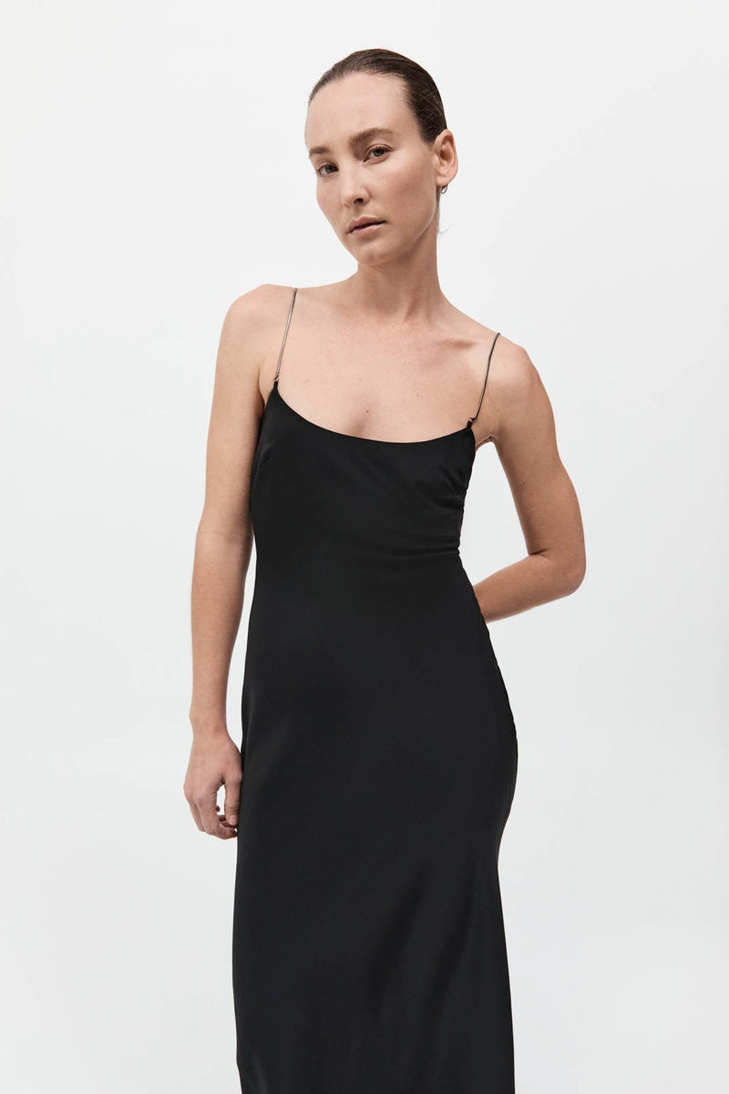 Fine Chain Silk Slip Dress - Black 4
