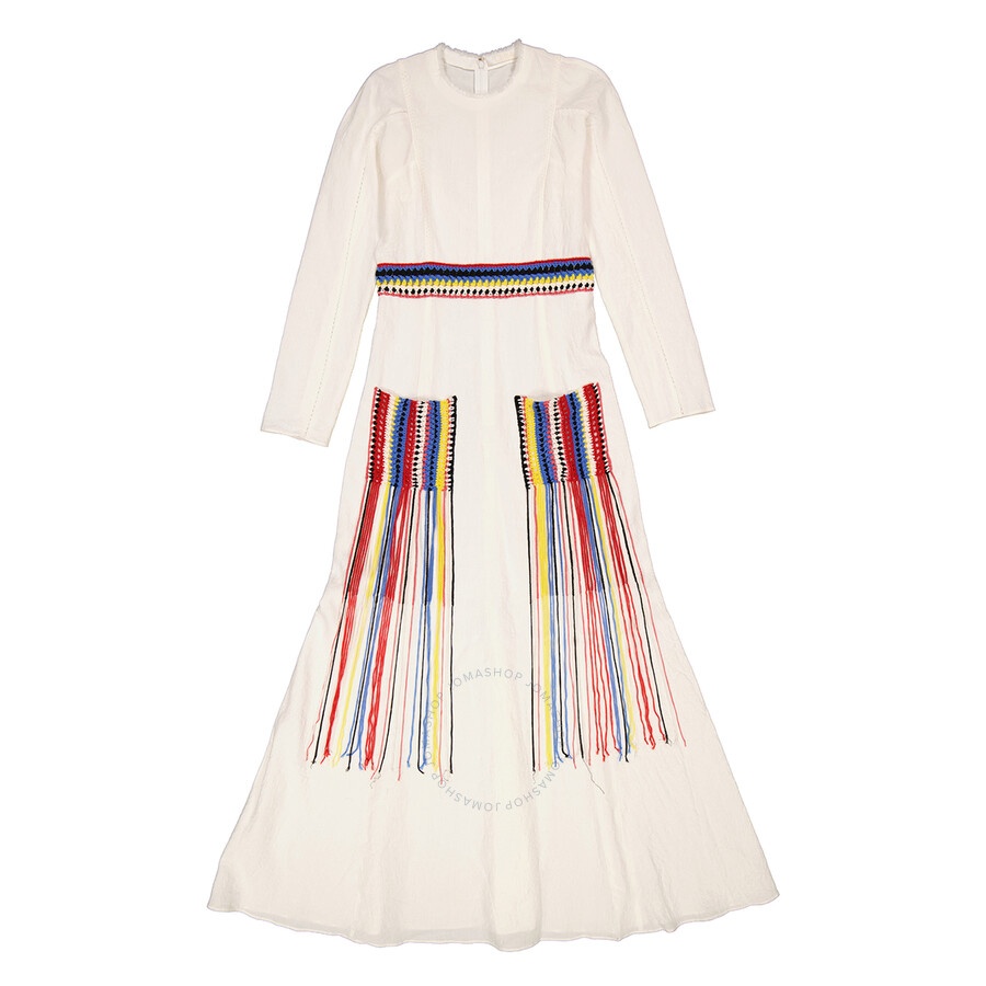 Chloe Ladies Iconic Milk Crochet-Detail Long Dress - 2