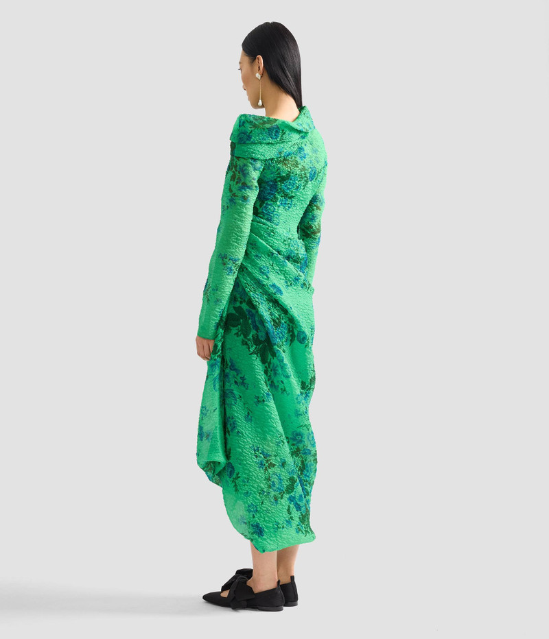 FLORAL PRINT ORGANZA CLOQUE DRAPED MIDI DRESS 4